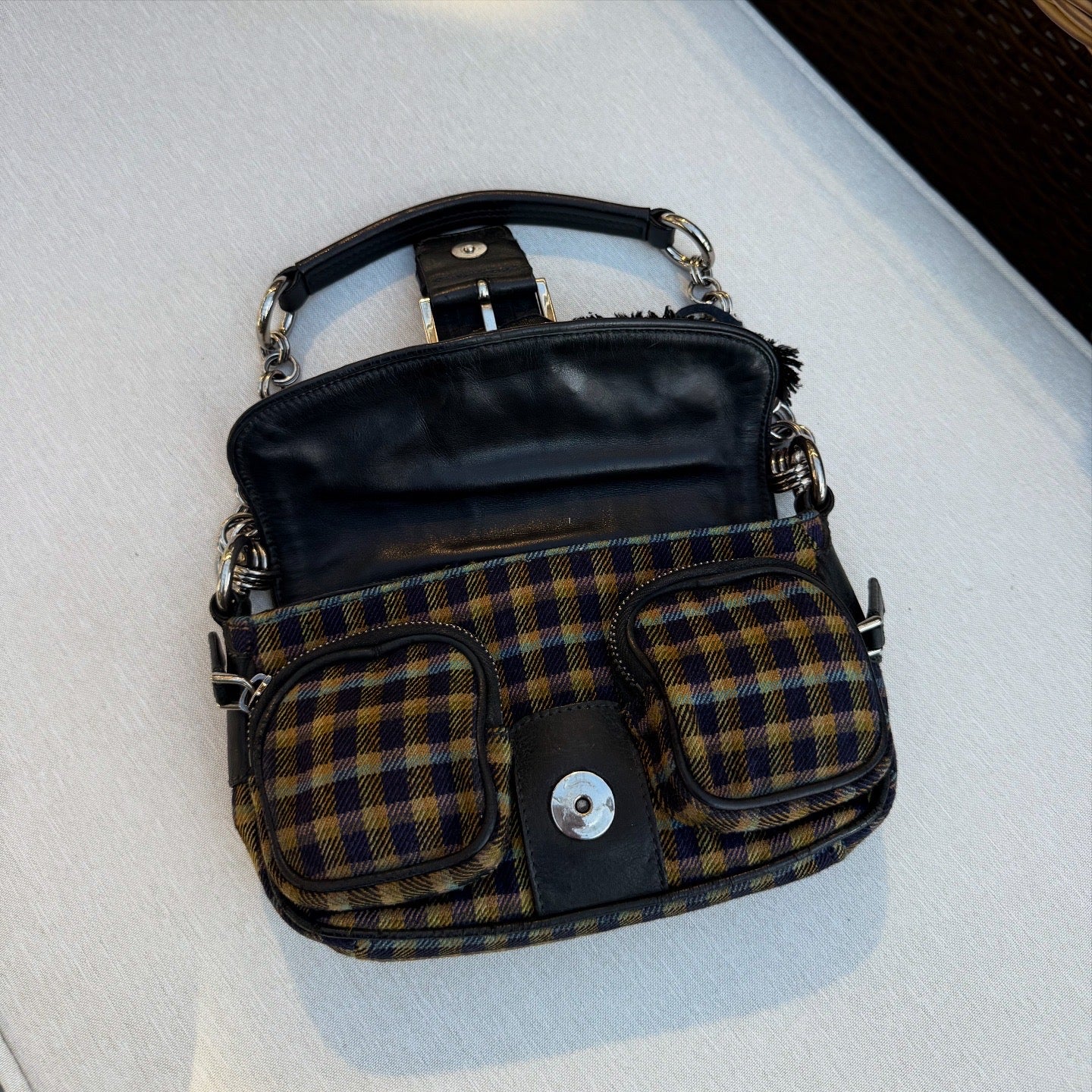 Prada Multicolor Plaid Wool Small Evening Bag