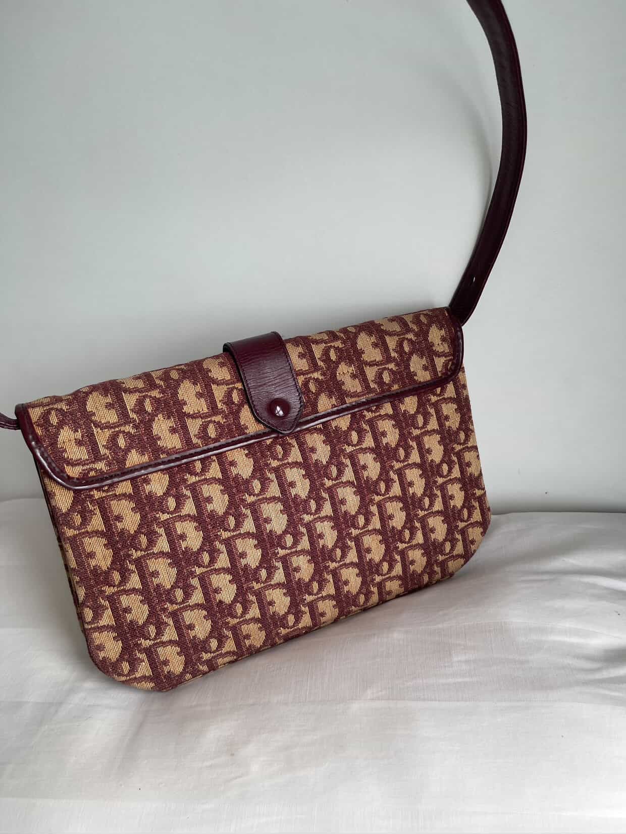 Christian Dior Trotter Canvas Shoulder Bag Burgundy