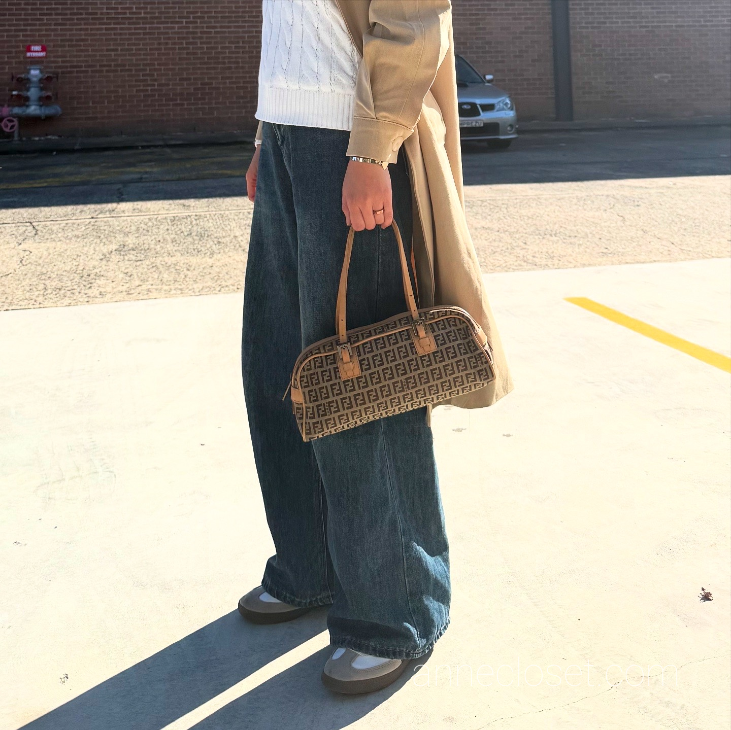 Fendi Vintage Brown Zucchino Canvas Handbag Dark brown