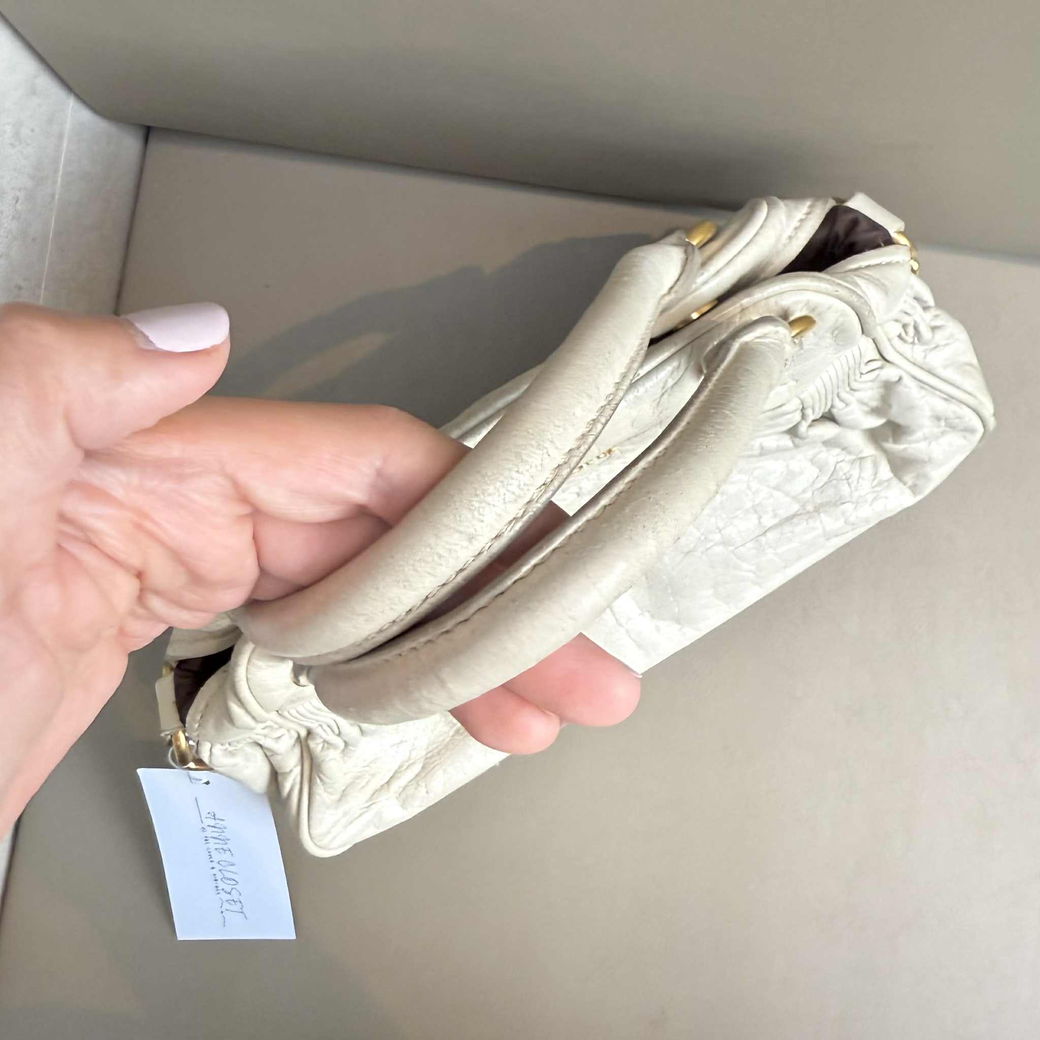 Miu Miu White Vitello Lux Leather Charm Satchel