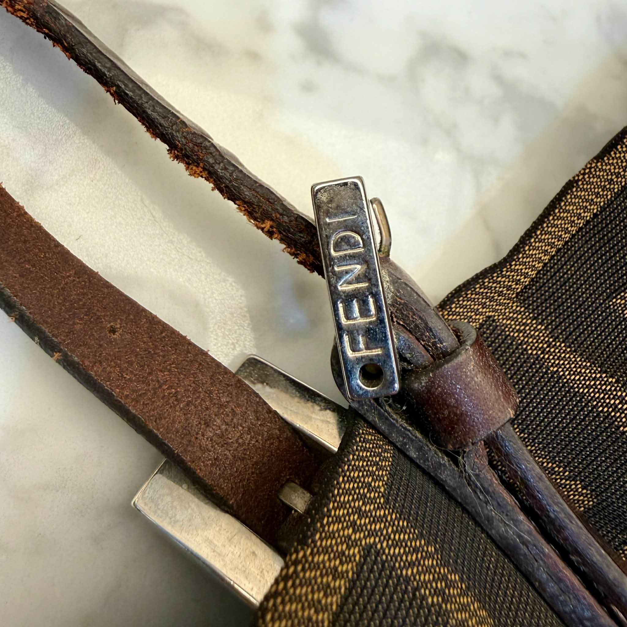 Fendi Zucca Canvas Tote Silver F logo