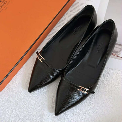 Hermes Black Leather Ballet Flats