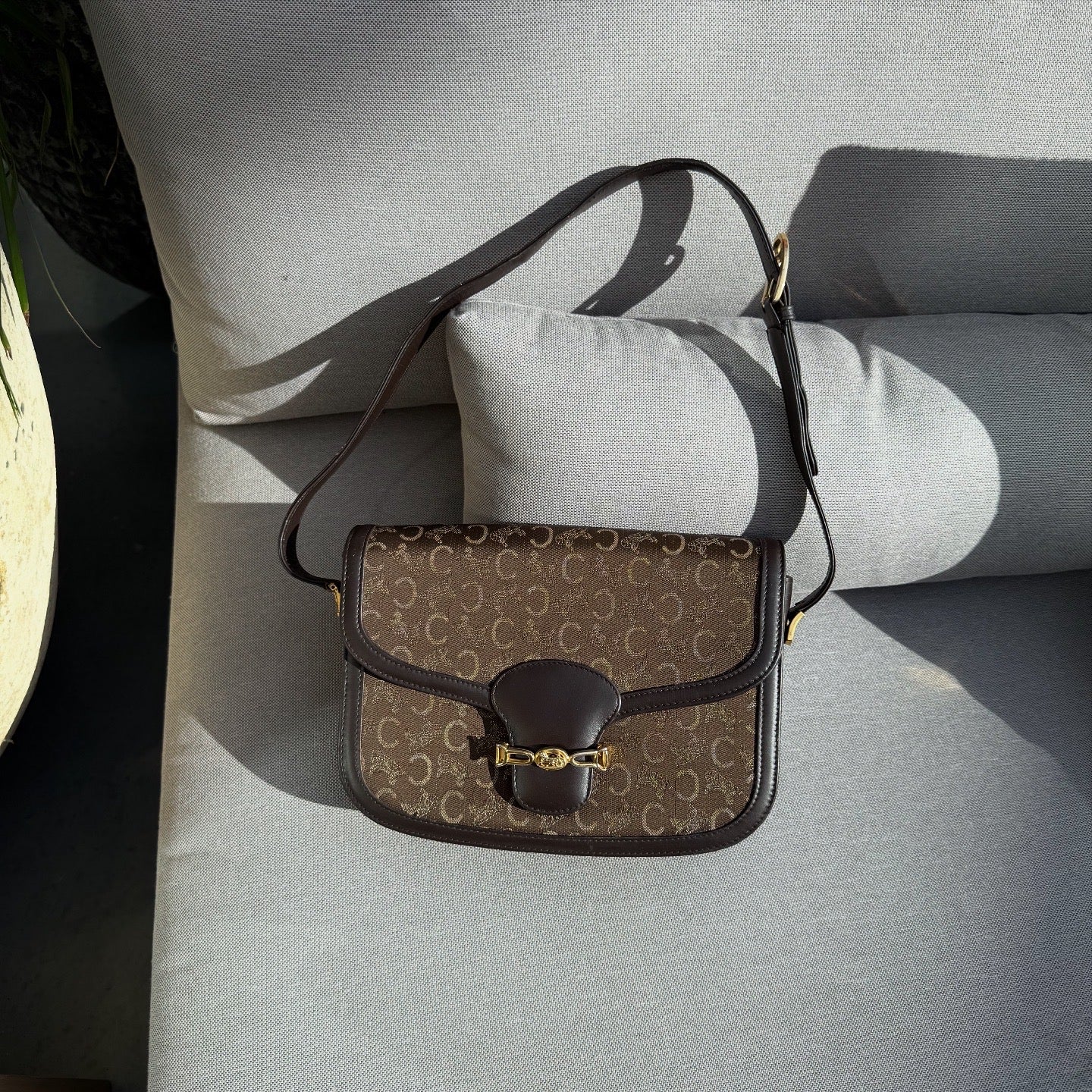 CELINE C Sulky Shoulder Bag Canvas Brown