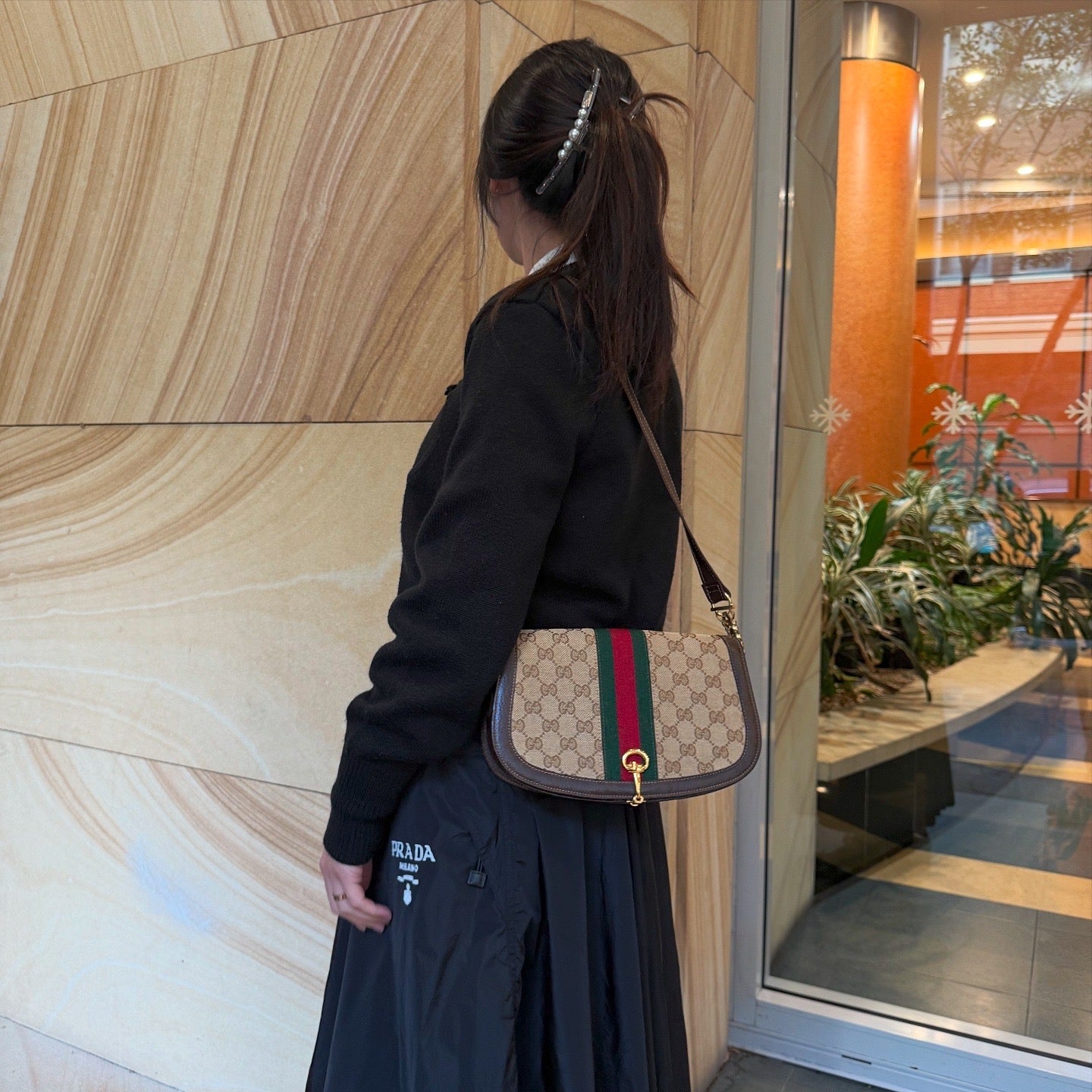 Gucci Vintage GG Beige Original Canvas & Brown Leather Bag