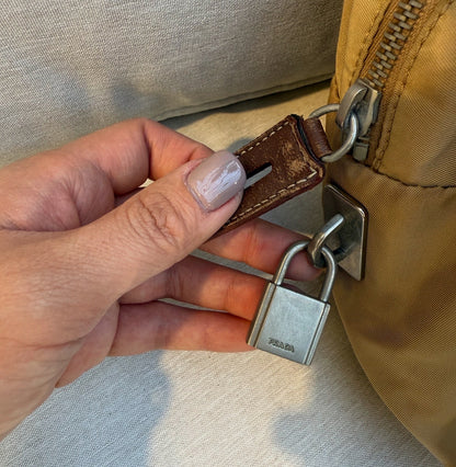 Prada Brown Tote Bag Nylon Pocket Triangular Logo