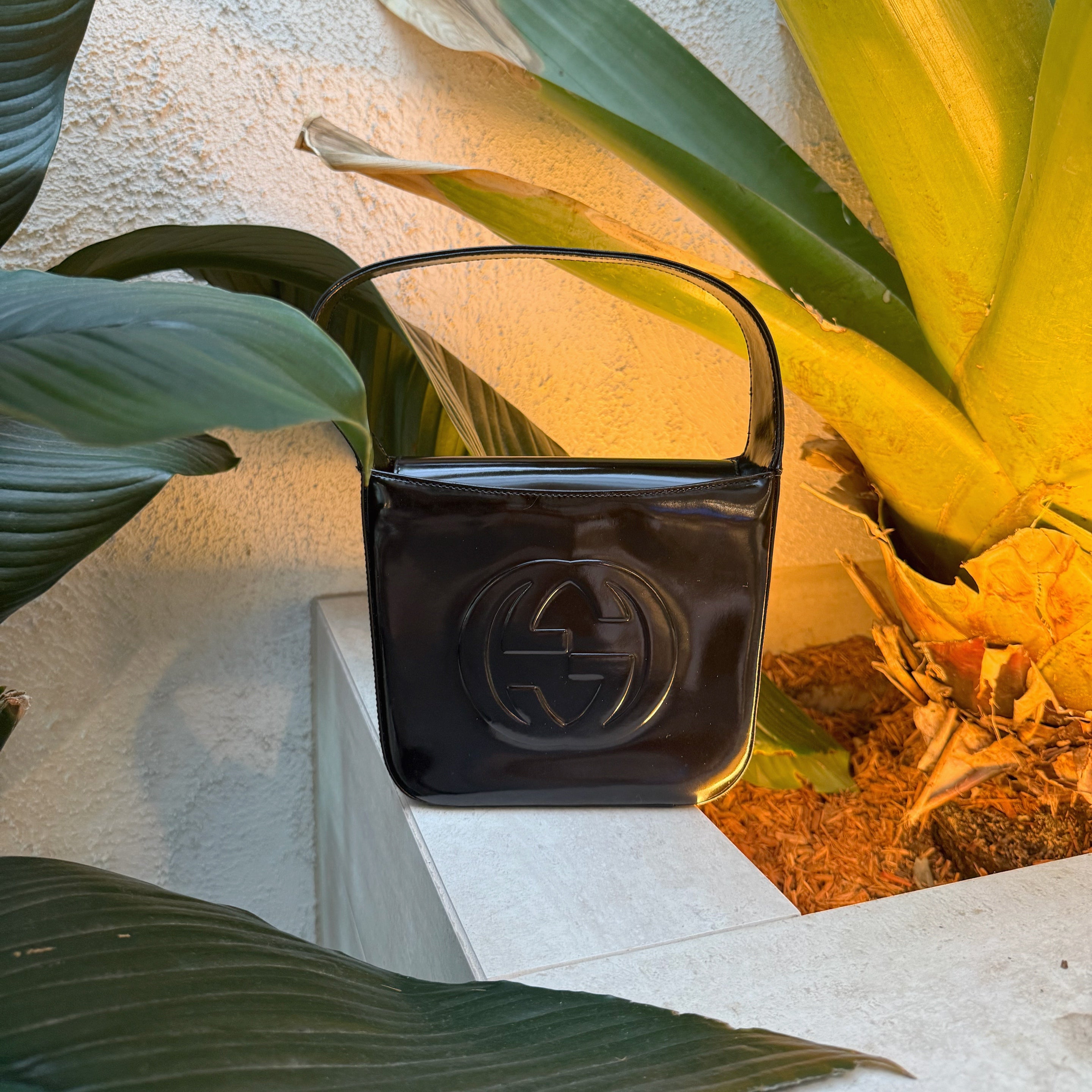 Gucci Vintage Patent Leather GG Shoulder Bag