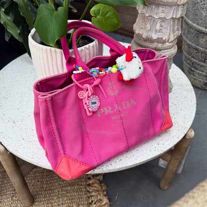 Prada Pink Denim Canapa Logo Tote