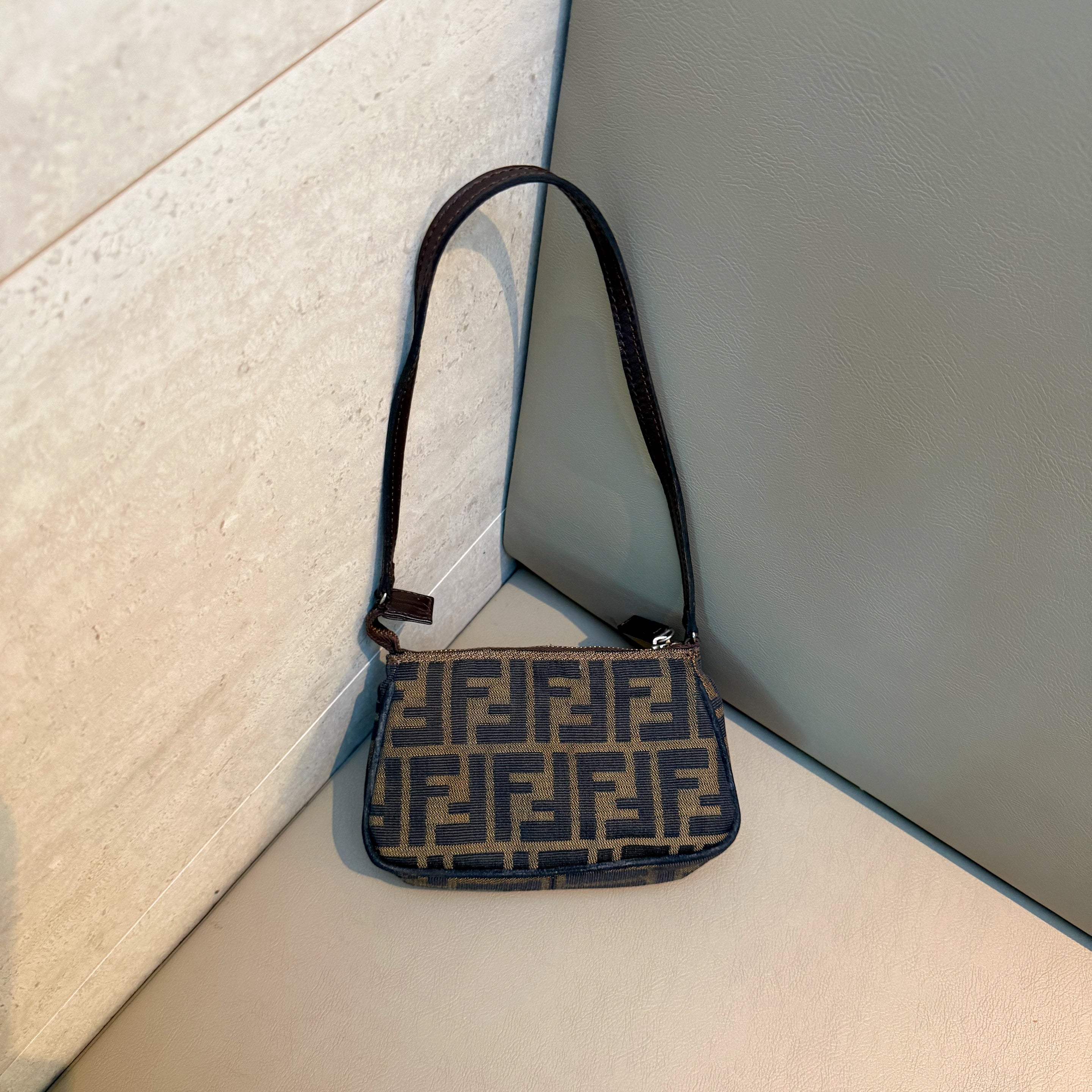 Fendi Tobacco Zucca Print Canvas Mini Pochette