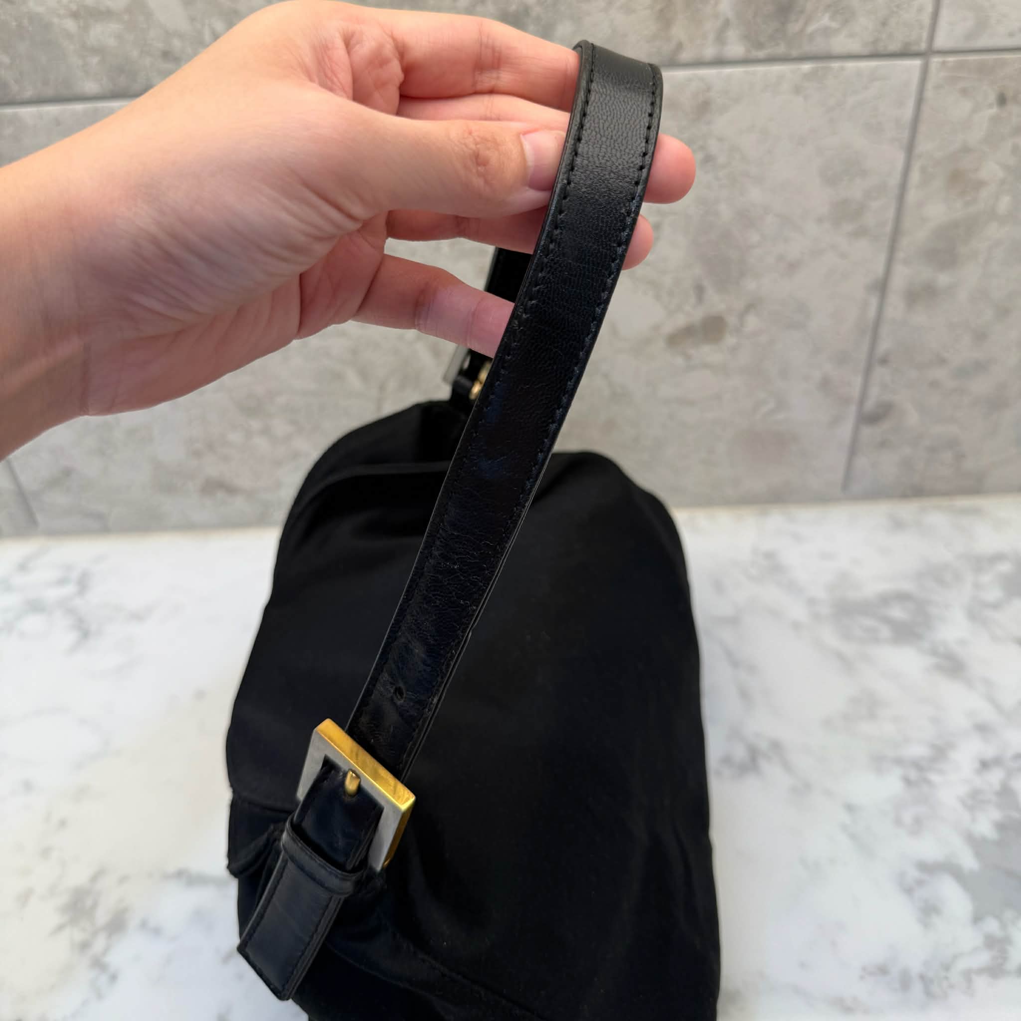 FENDI BLACK WOOL MAMMA BAGUETTE BAG 