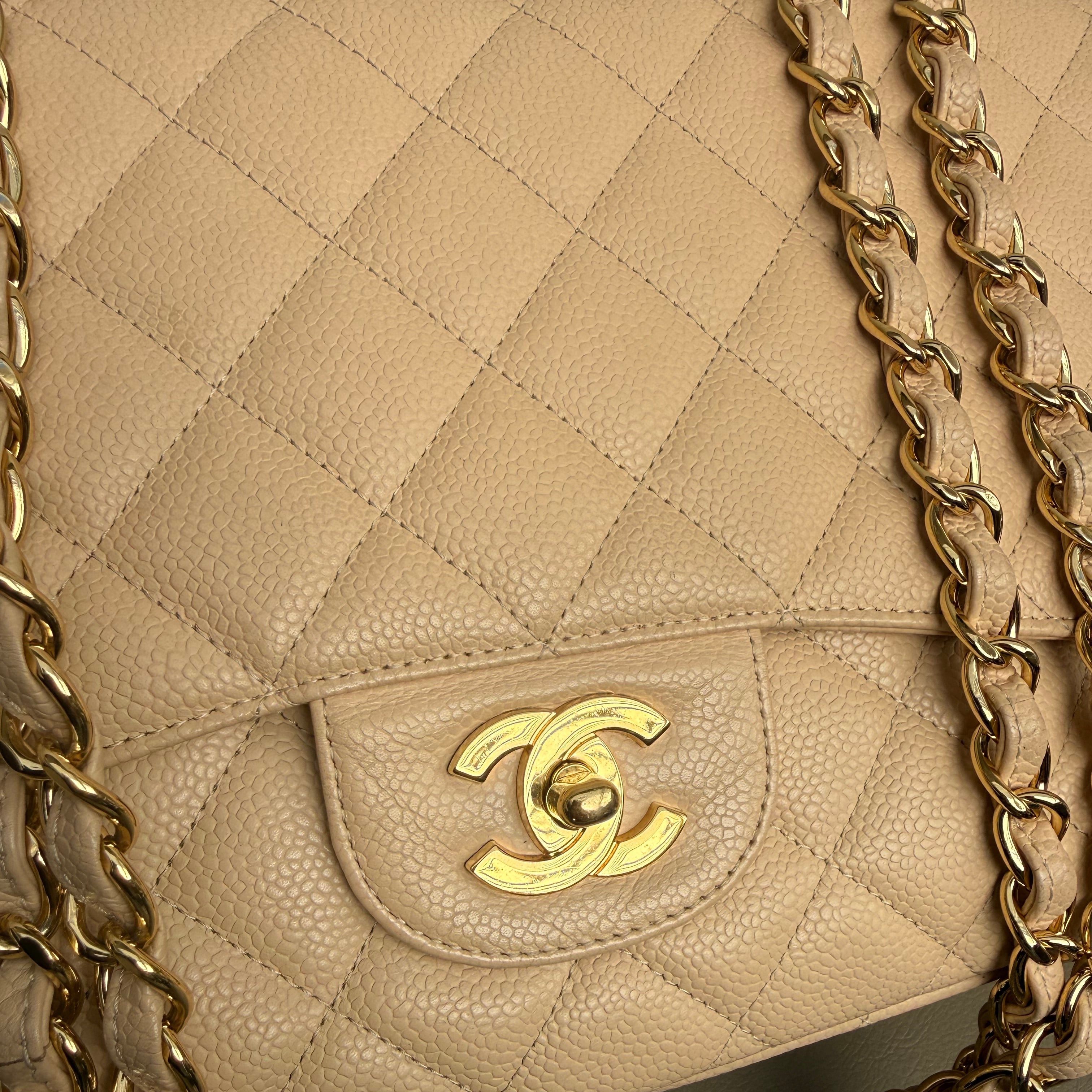Chanel Classic Flap Jumbo Beige Caviar Bag