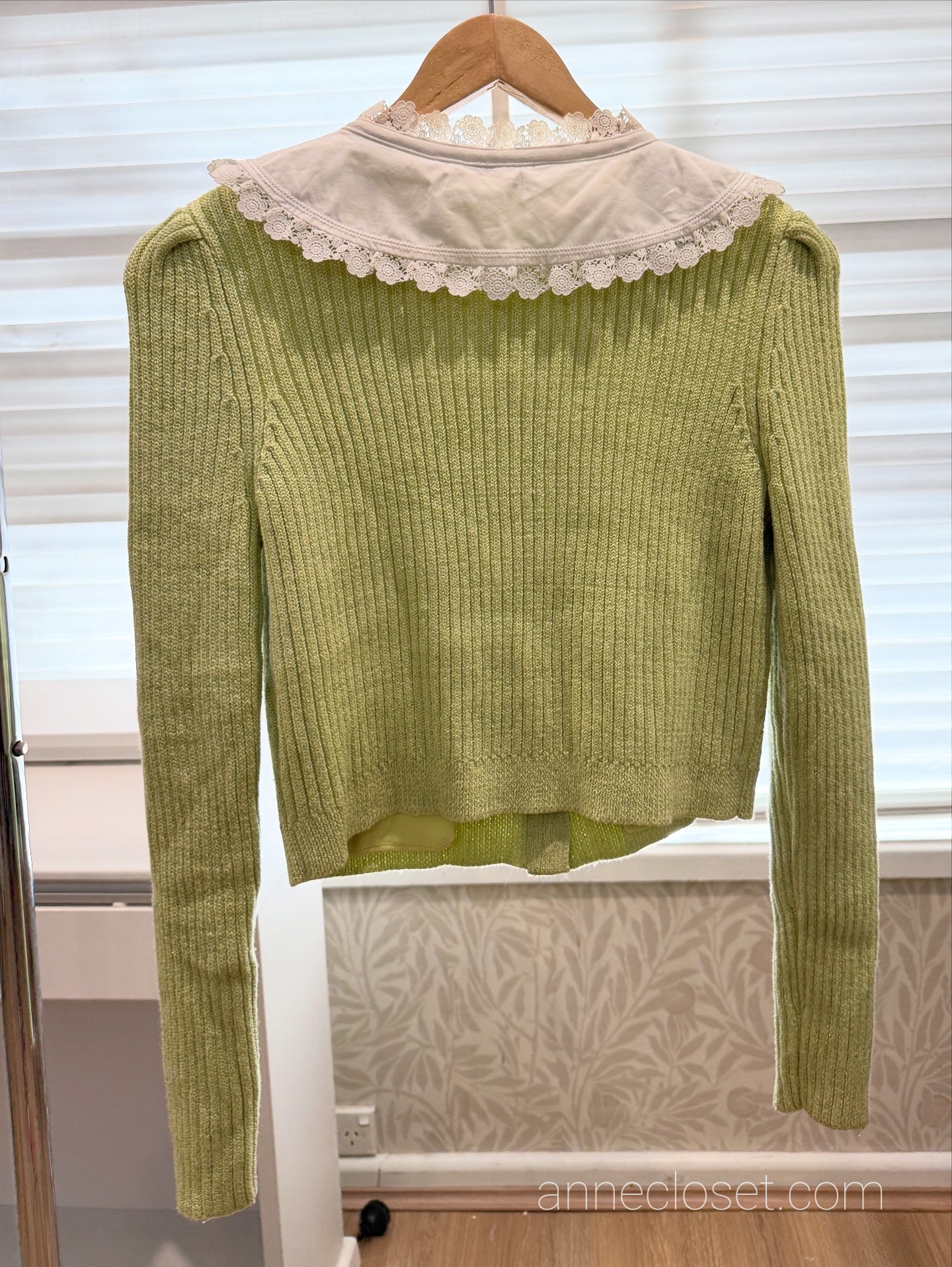 Self Portrait Contrast Collar Knit Cardigan - Avocado