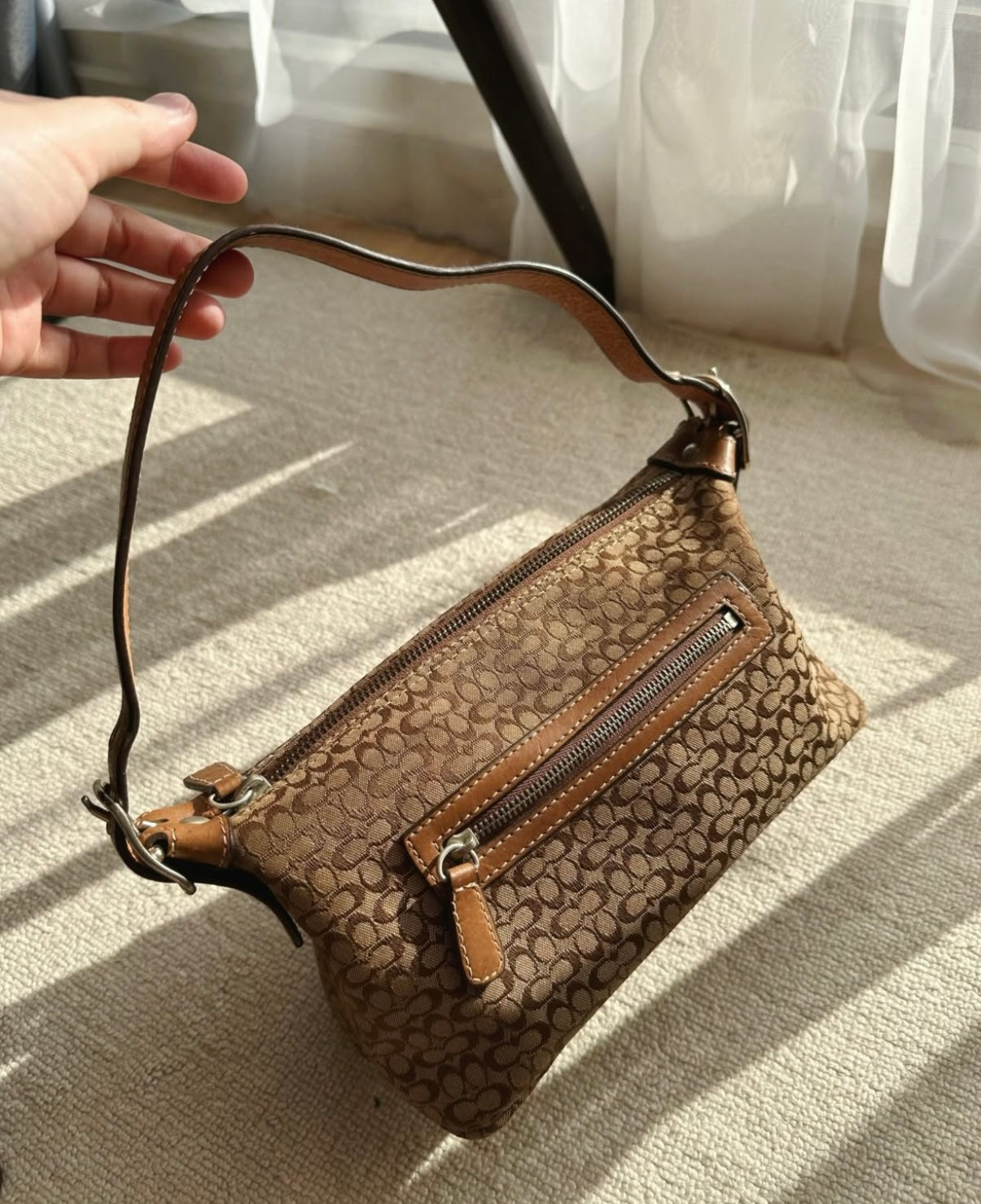 COACH Brown Monogram Small Baguette Bag