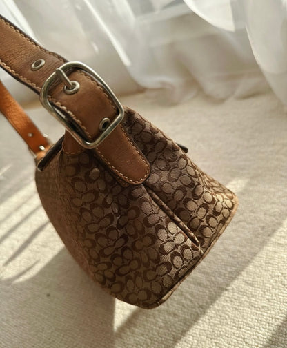 COACH Brown Monogram Small Baguette Bag