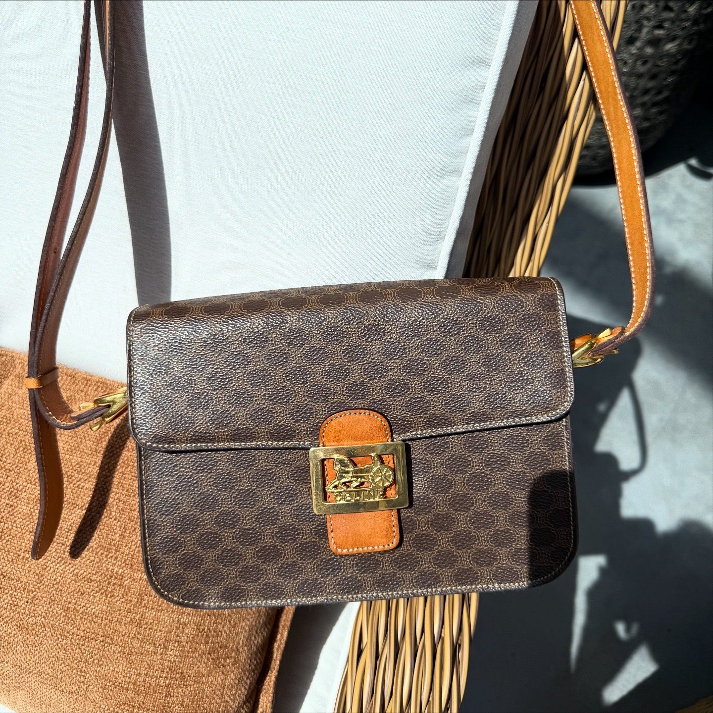 Celine Macadam Horse Carriage Shoulder bag Brown Vintage