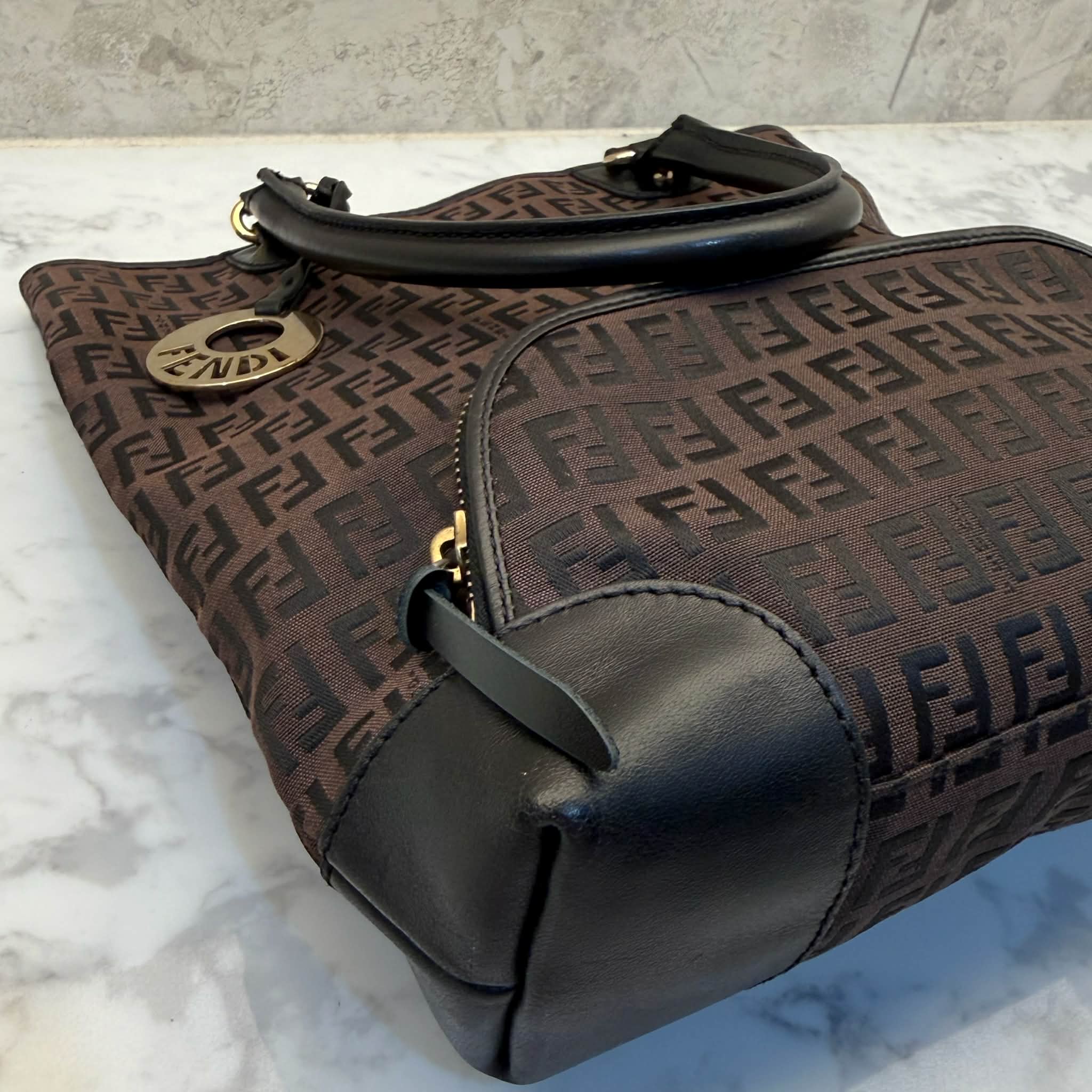 Fendi Vintage Chef Front Pocket Tote Zucchino Canvas Medium