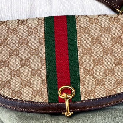 Gucci Vintage GG Beige Original Canvas & Brown Leather Bag