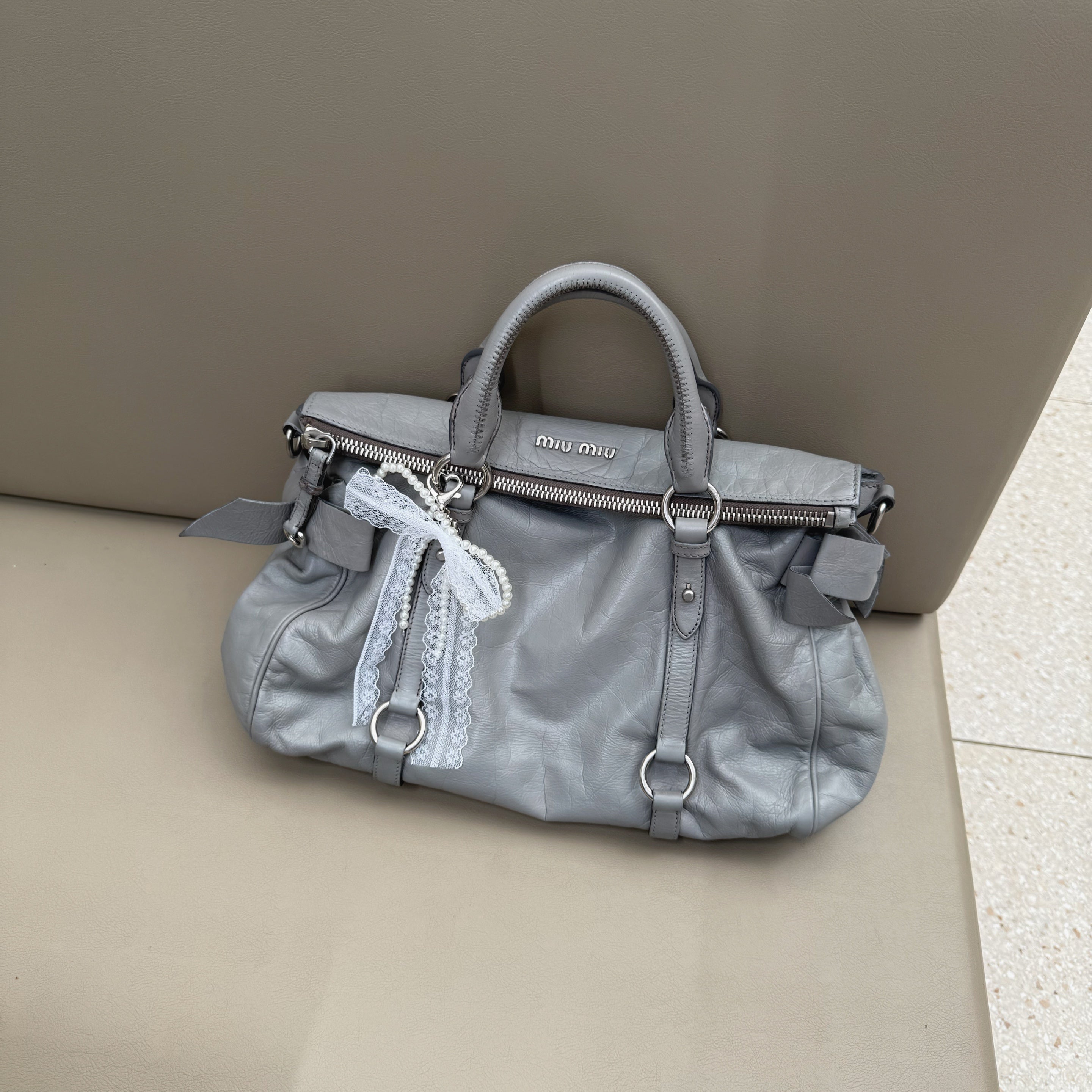 Miu Miu Vitello Lux Leather Bow Satchel