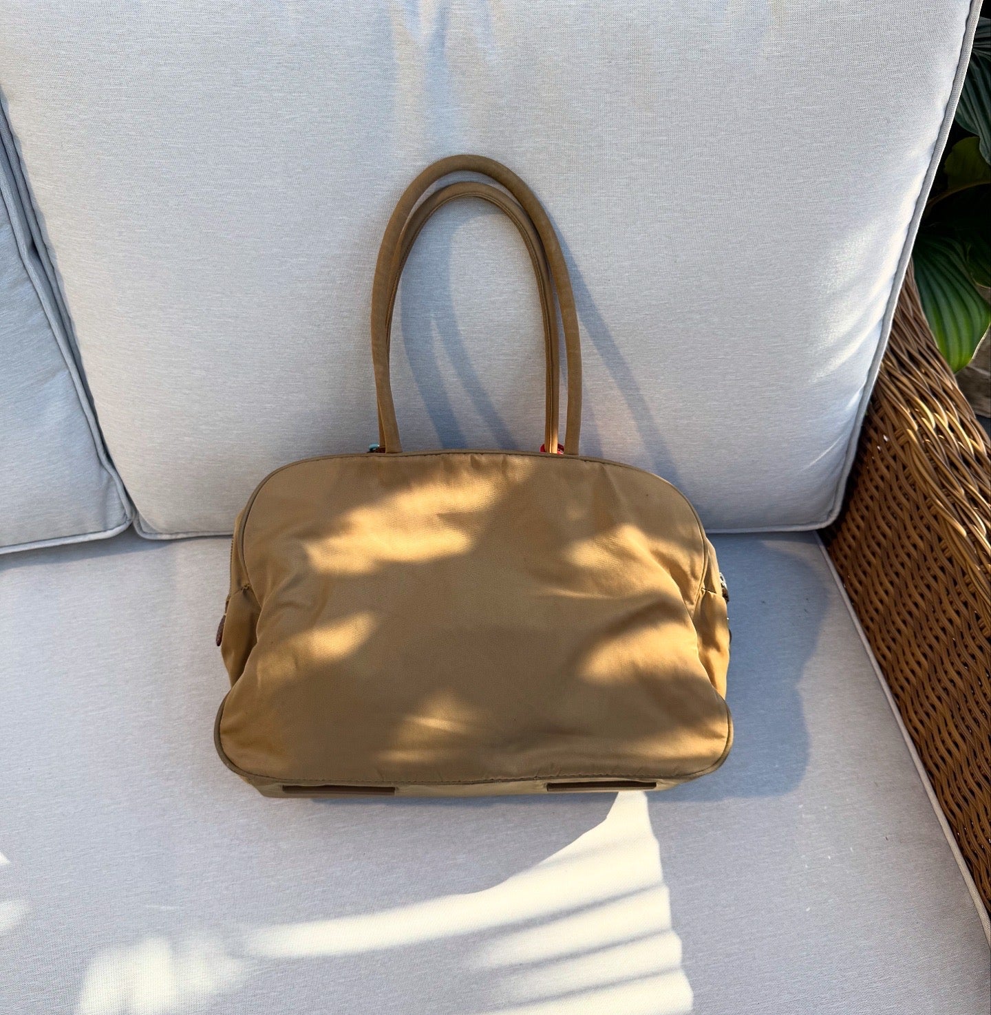 Prada Brown Tote Bag Nylon Pocket Triangular Logo