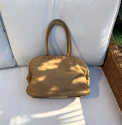 Prada Brown Tote Bag Nylon Pocket Triangular Logo