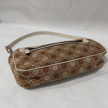 Salvatore Ferragamo Gancini Monogram Canvas Shoulder Bag Beige