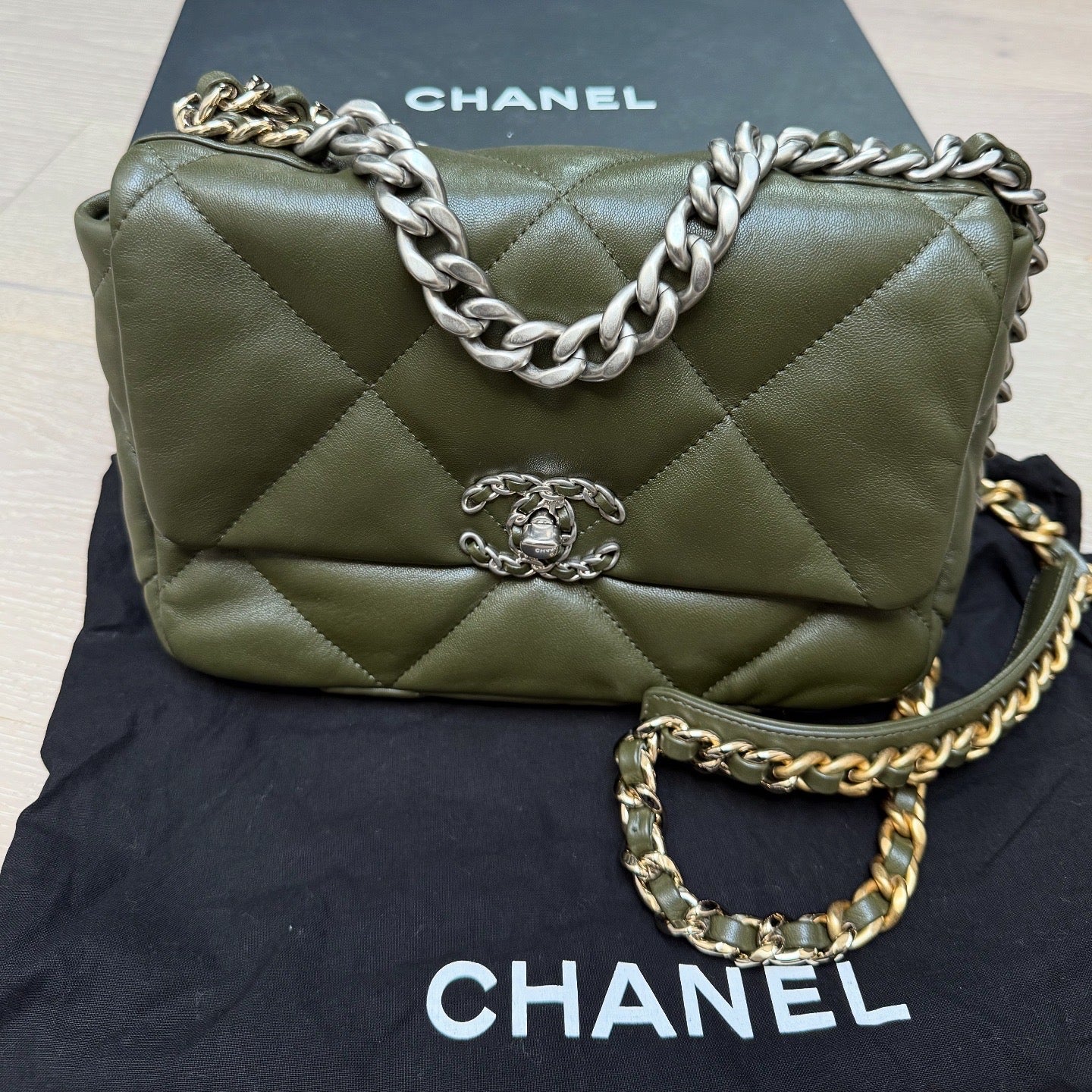 Chanel 19 Flap in Olive Green Lambskin