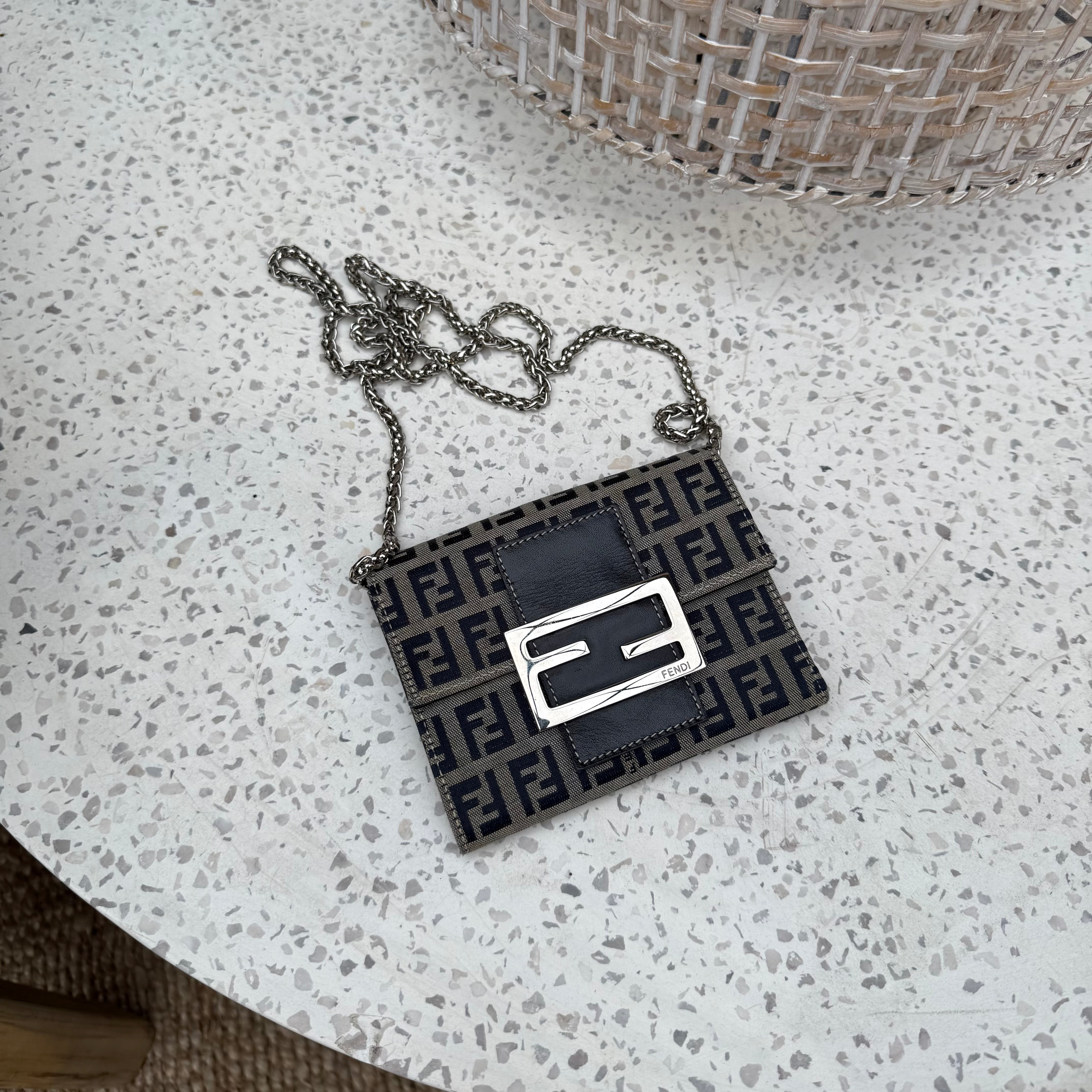 FENDI Vintage Zucca Canvas Leather Folding Wallet