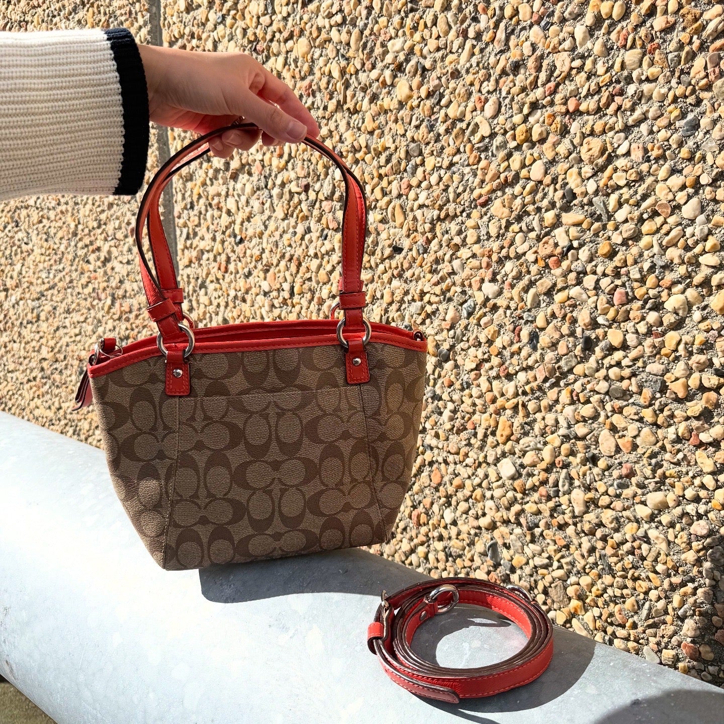 COACH Tote Shoulder Bag Signature Logo Canvas Leather