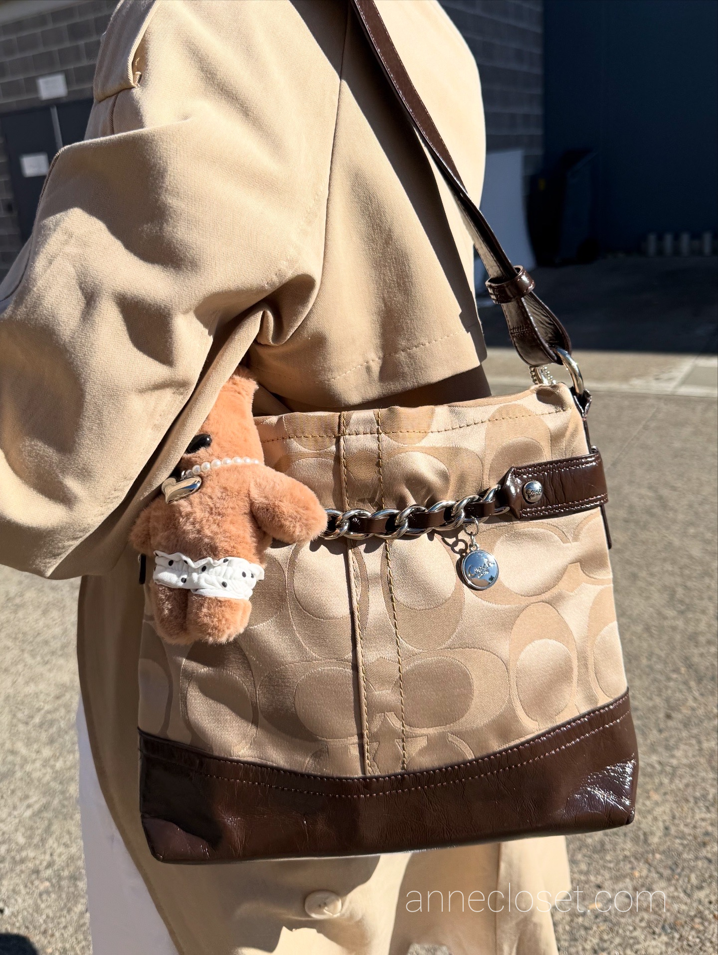 Coach Signature Leather Sateen Tan Brown Crossbody