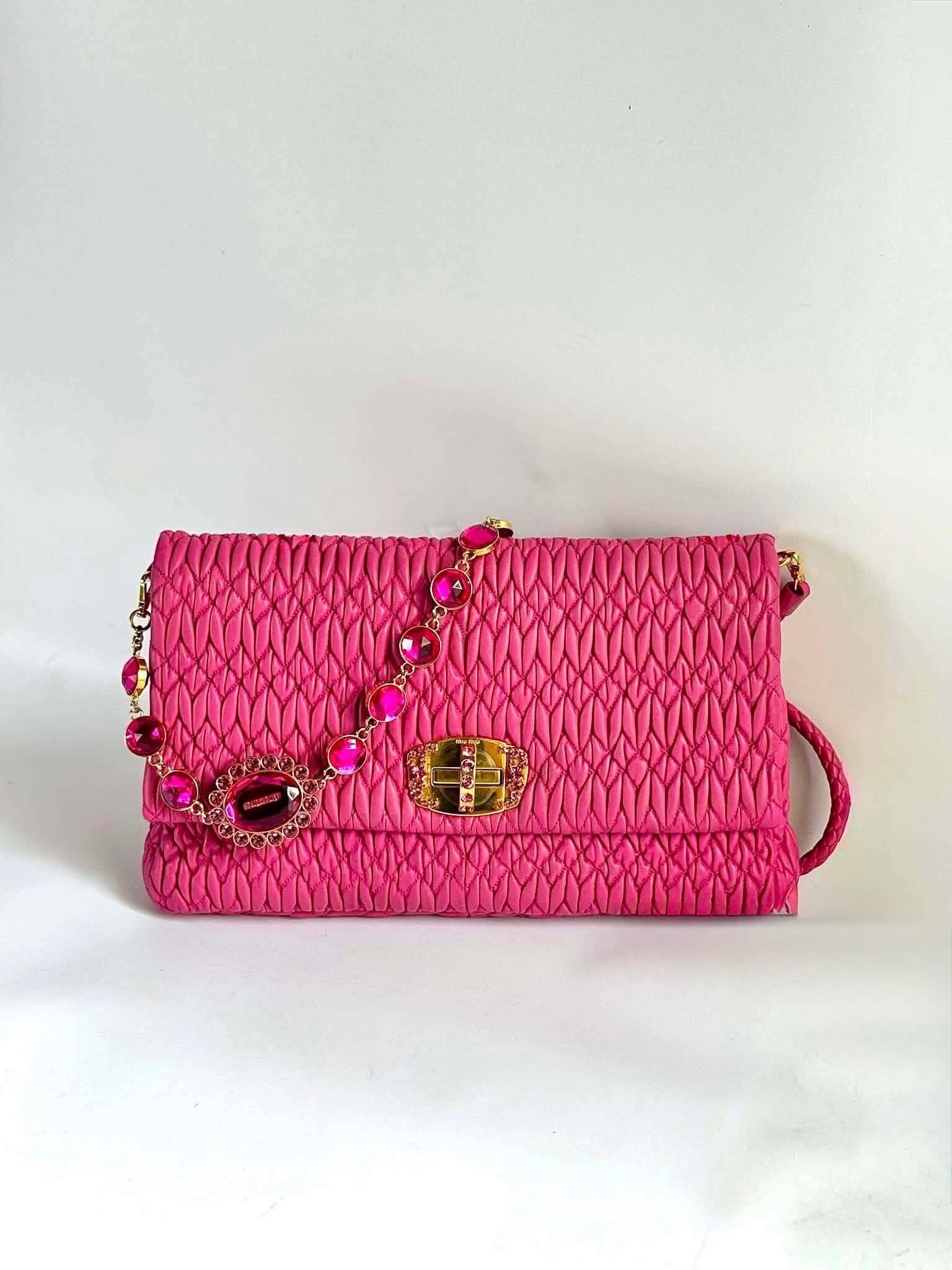 Miu Miu Matelasse Nappa Crystal Chain satchel
