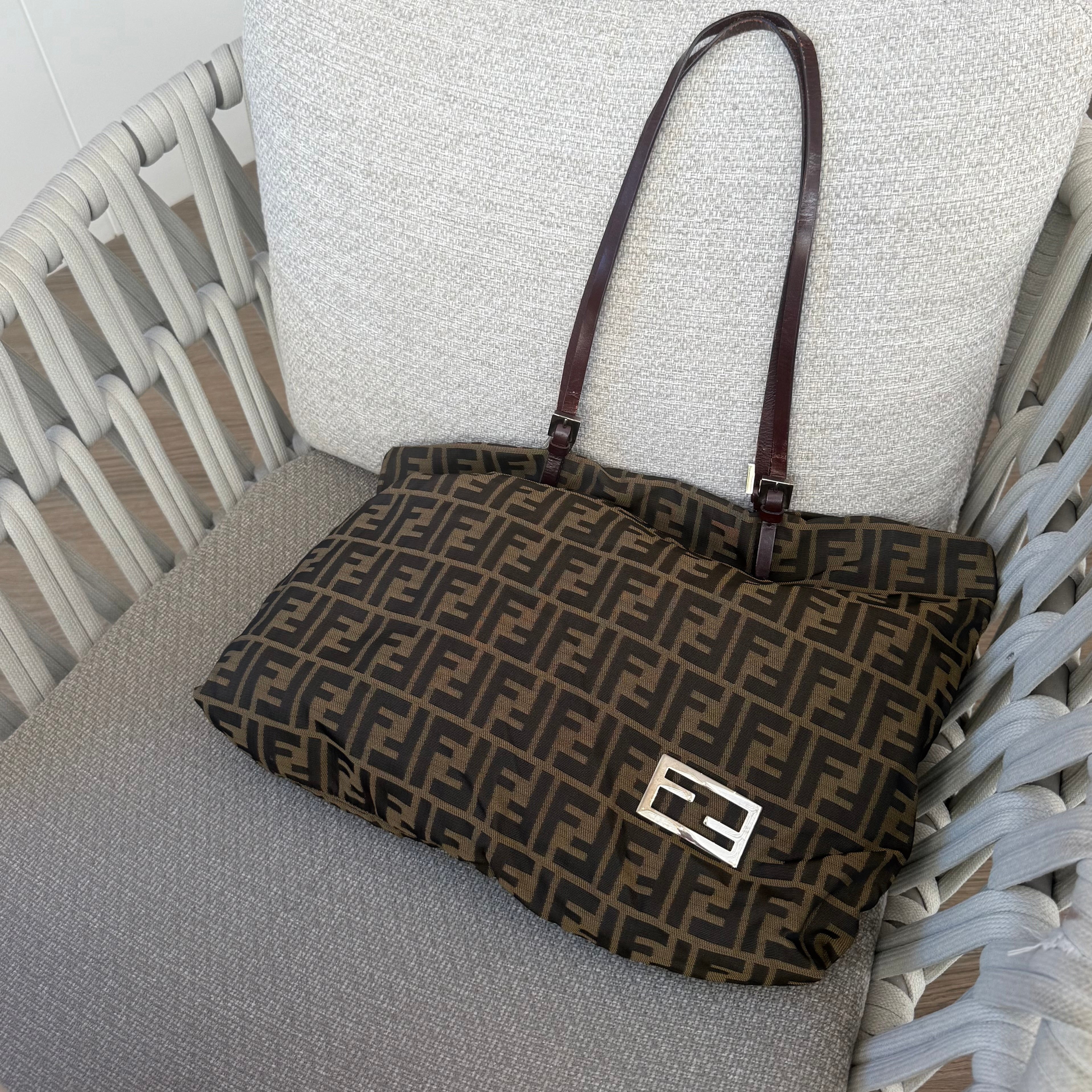 Fendi Zucca Canvas Tote Silver Logo FF
