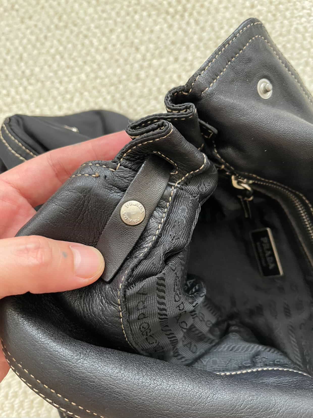 PRADA Vintage Black Tessuto Nylon Leather Satchel Handbag