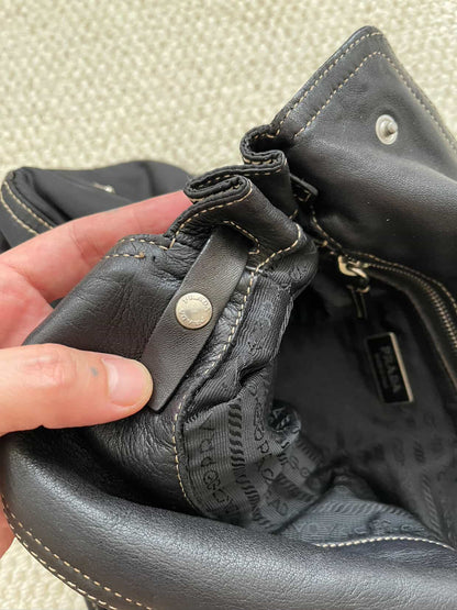 PRADA Vintage Black Tessuto Nylon Leather Satchel Handbag