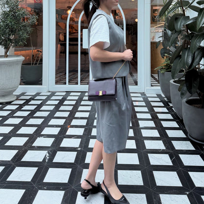 Salvatore Ferragamo Purple Saffiano Leather Genie Chain Crossbody