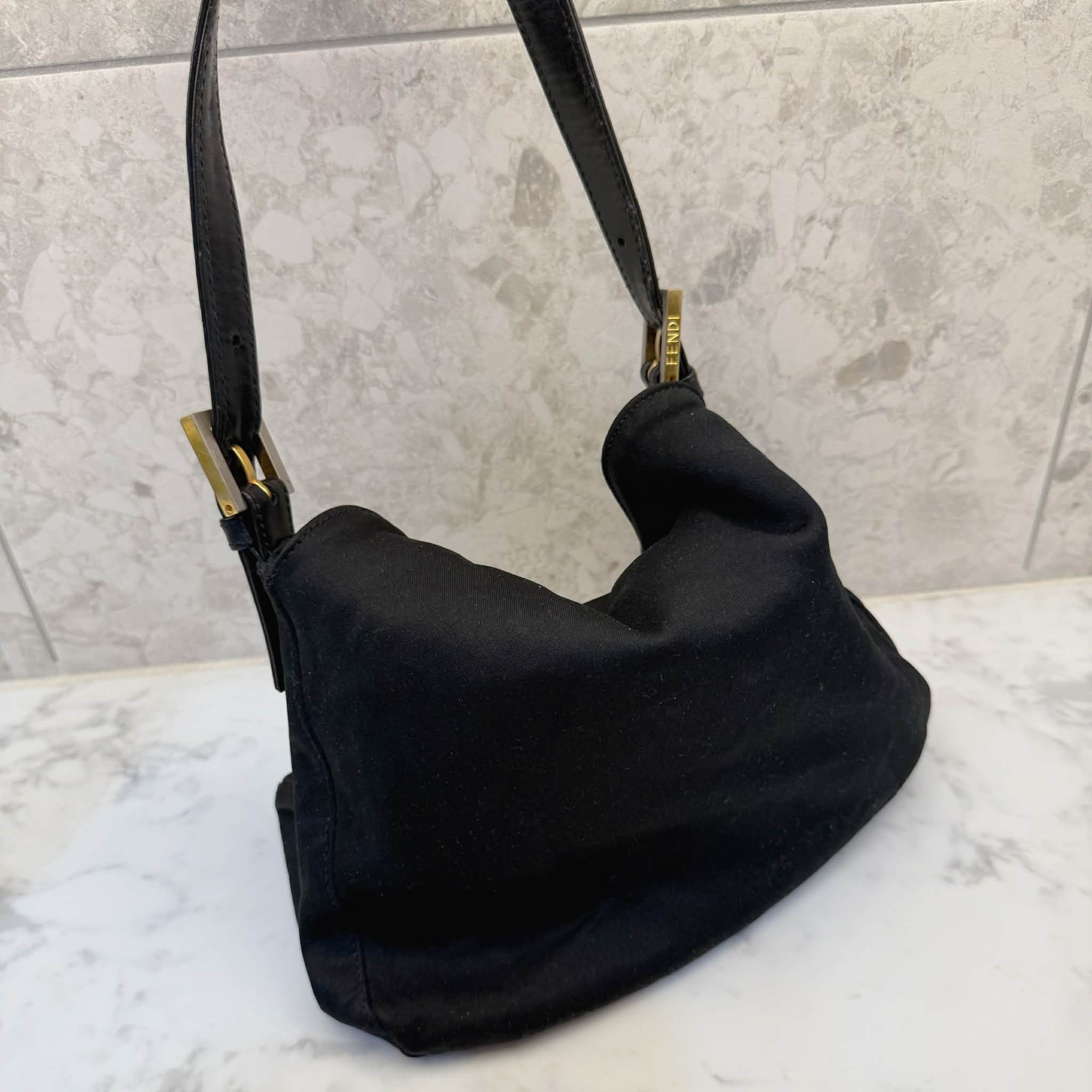 FENDI BLACK WOOL MAMMA BAGUETTE BAG 