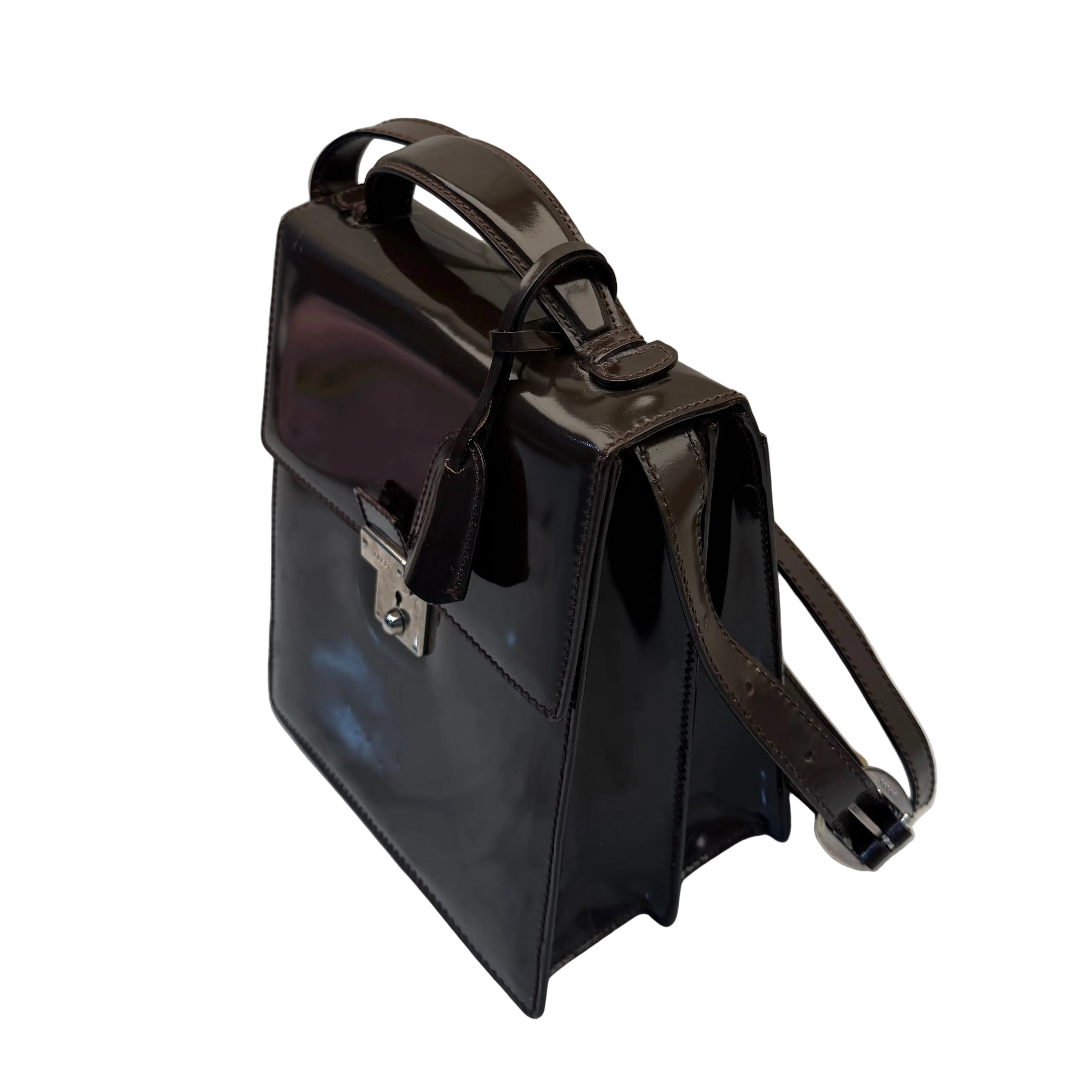 Gucci Dark Brown Patent Leather Vintage Crossbody