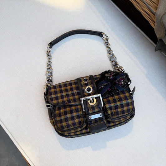 Prada Multicolor Plaid Wool Small Evening Bag