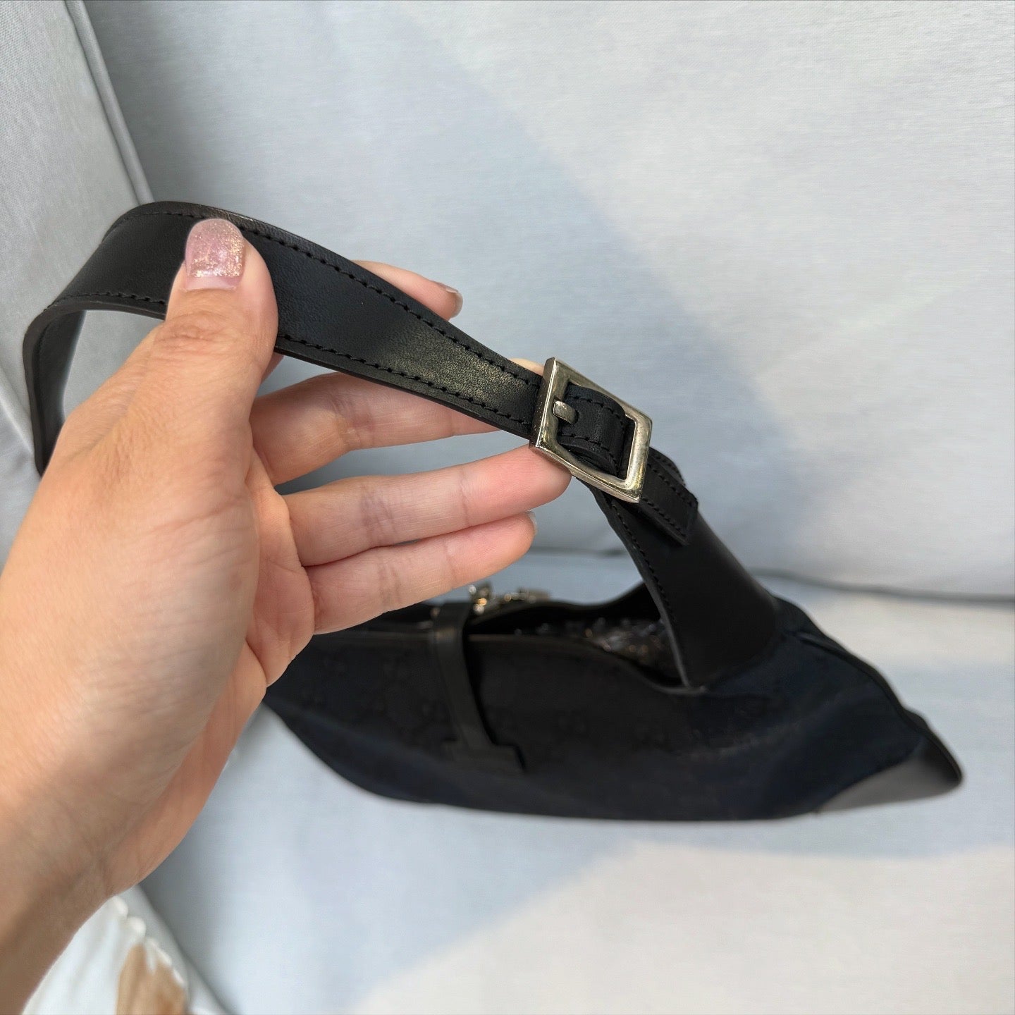 Gucci Jackie Black Beige Canvas Leather Shoulder Bag