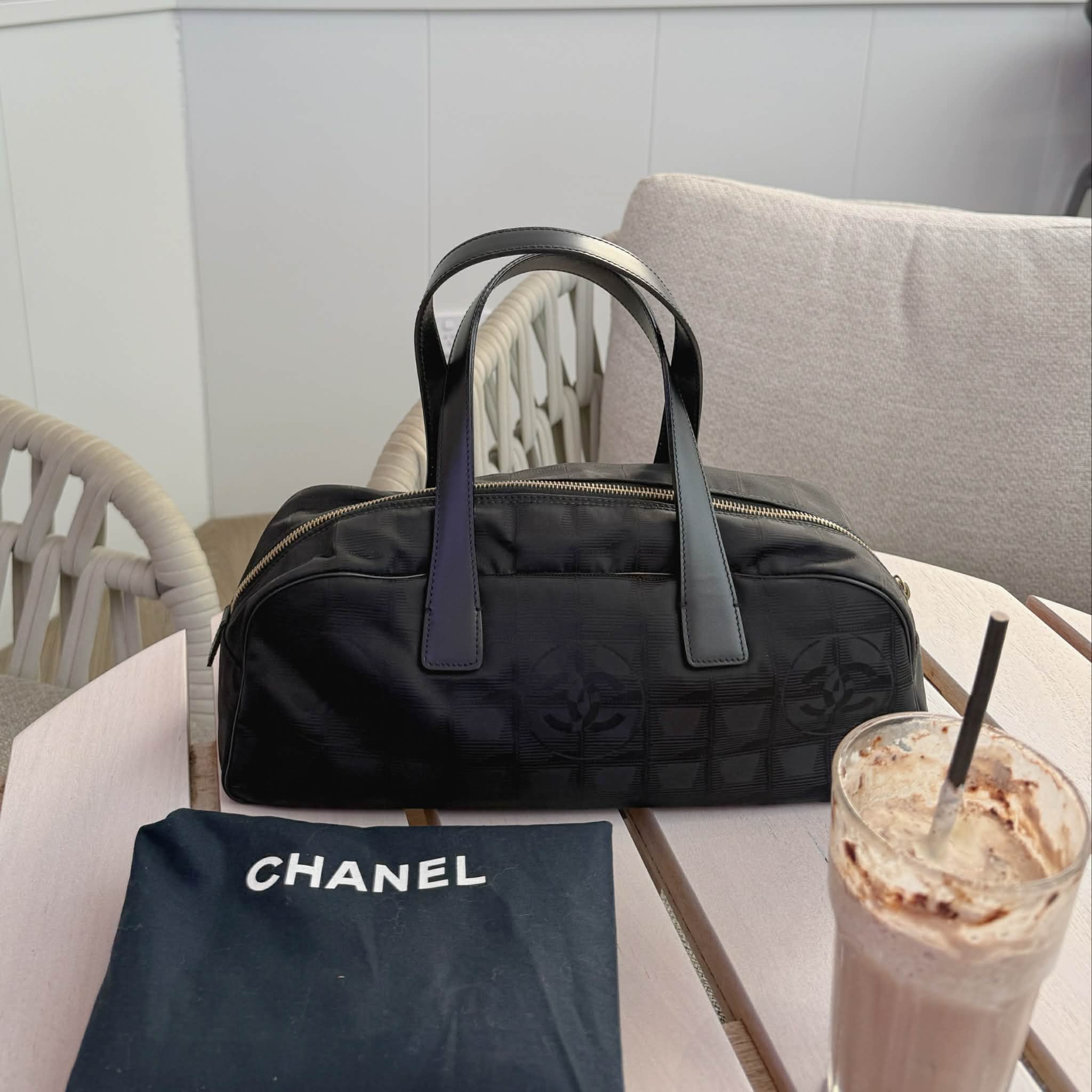 Chanel Black Nylon Canvas Bowler Bag