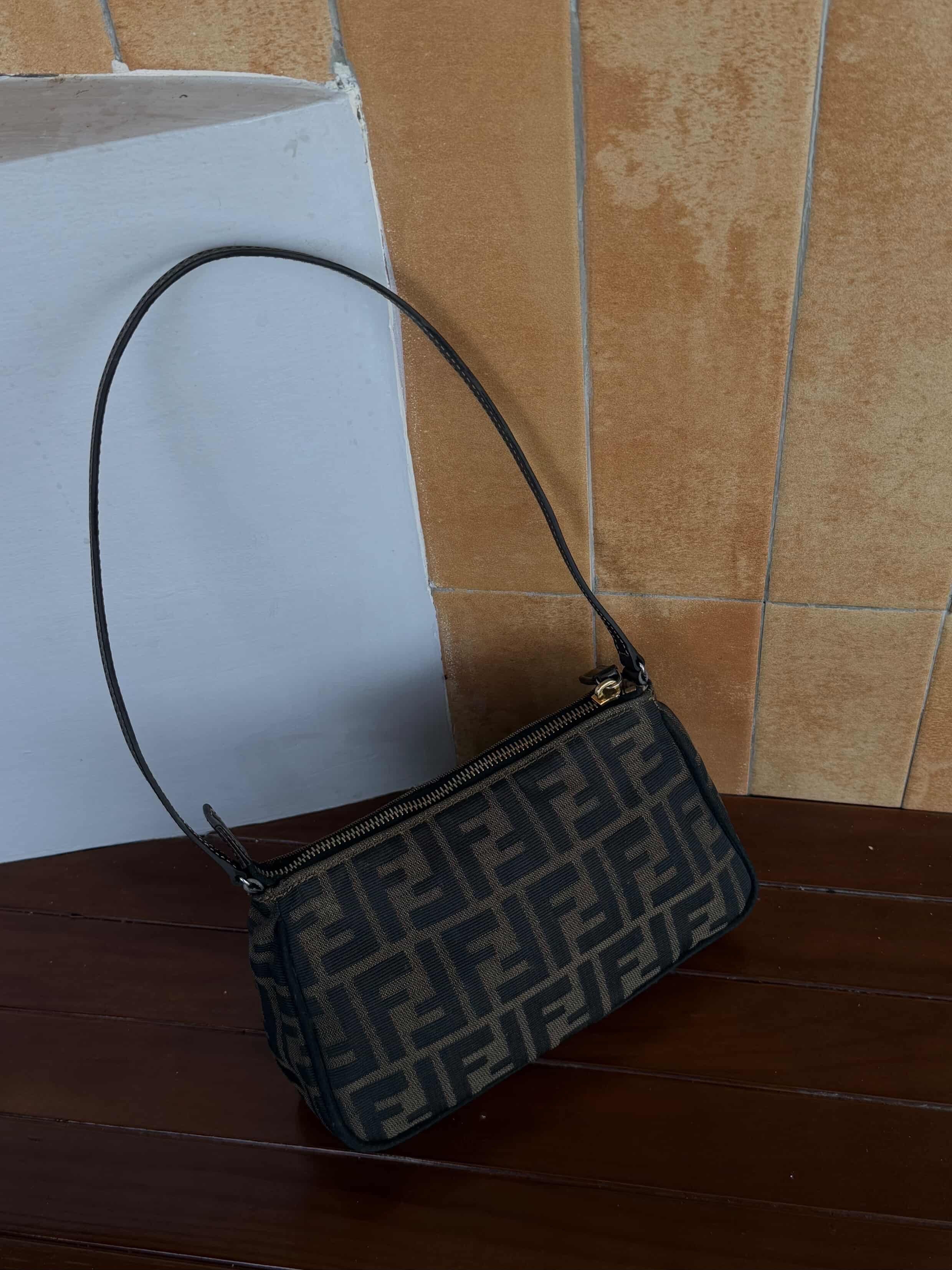 Fendi Tobacco Zucca Print Canvas Mini Pochette