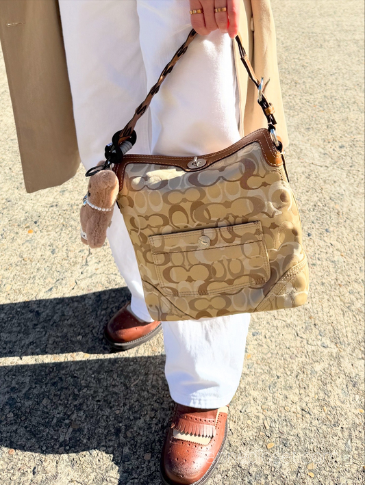 Coach Chelsea Optic Signature Hobo Handbag Tan Brown