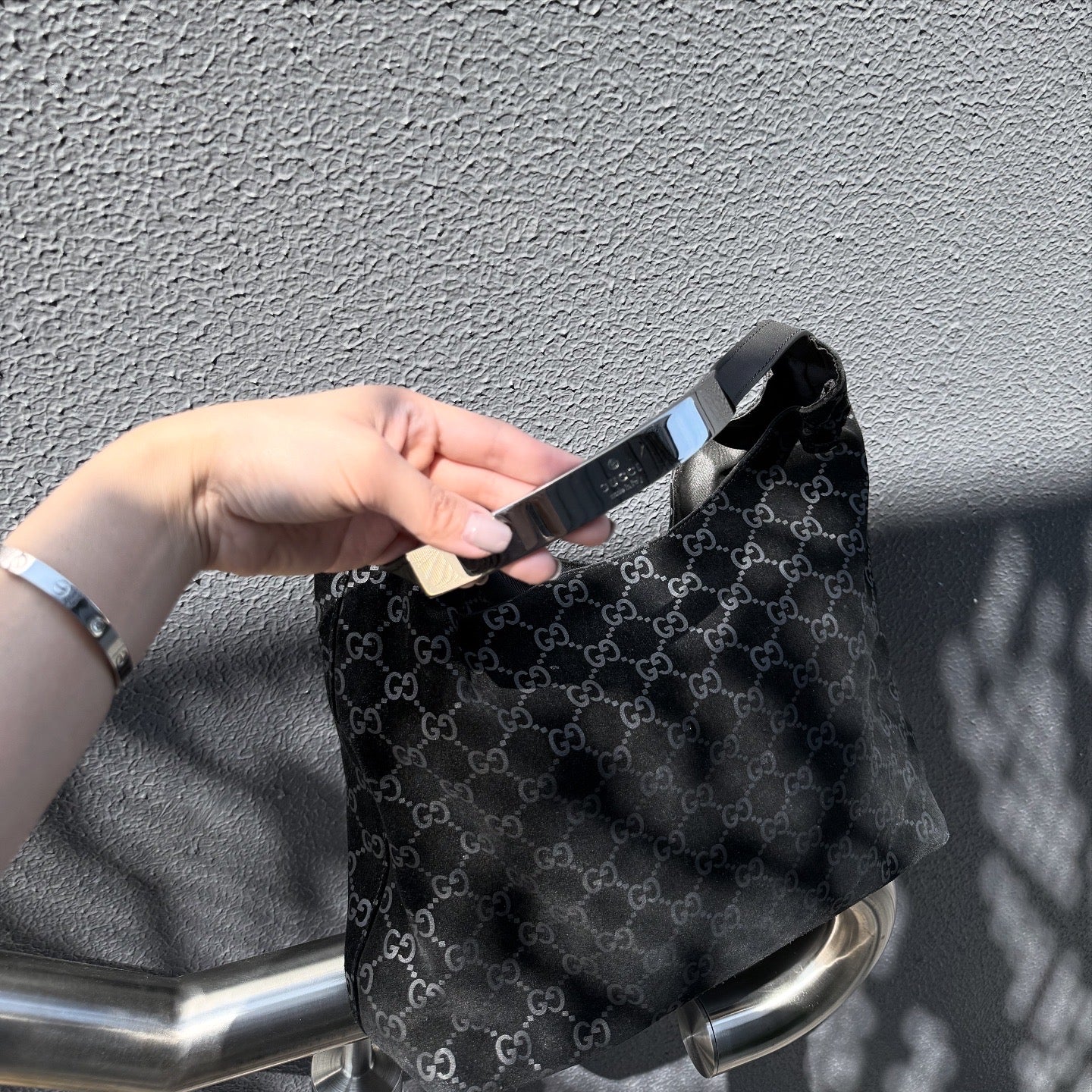 Gucci Tom Ford Era Suede Monogram Black Shoulder Bag