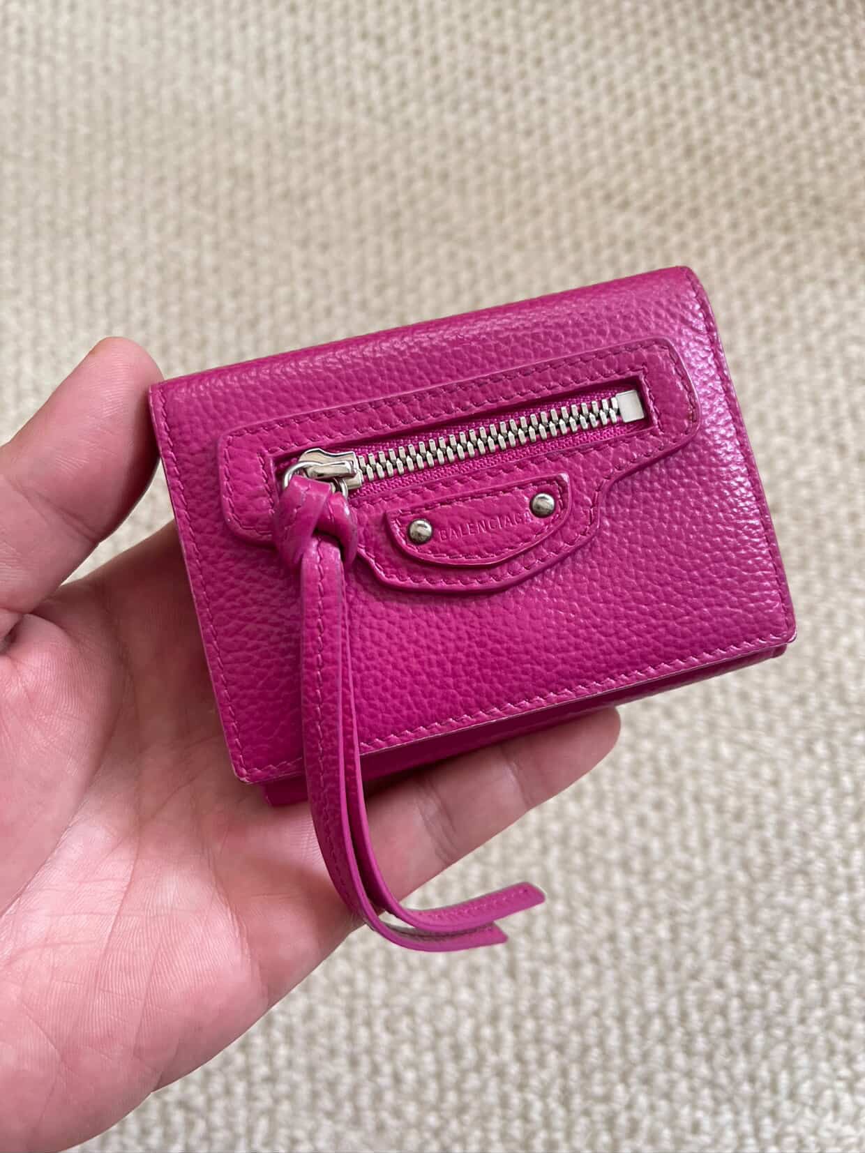 BALENCIAGA Rose Berlingot Lambskin Leather Tri-Fold Compact Wallet