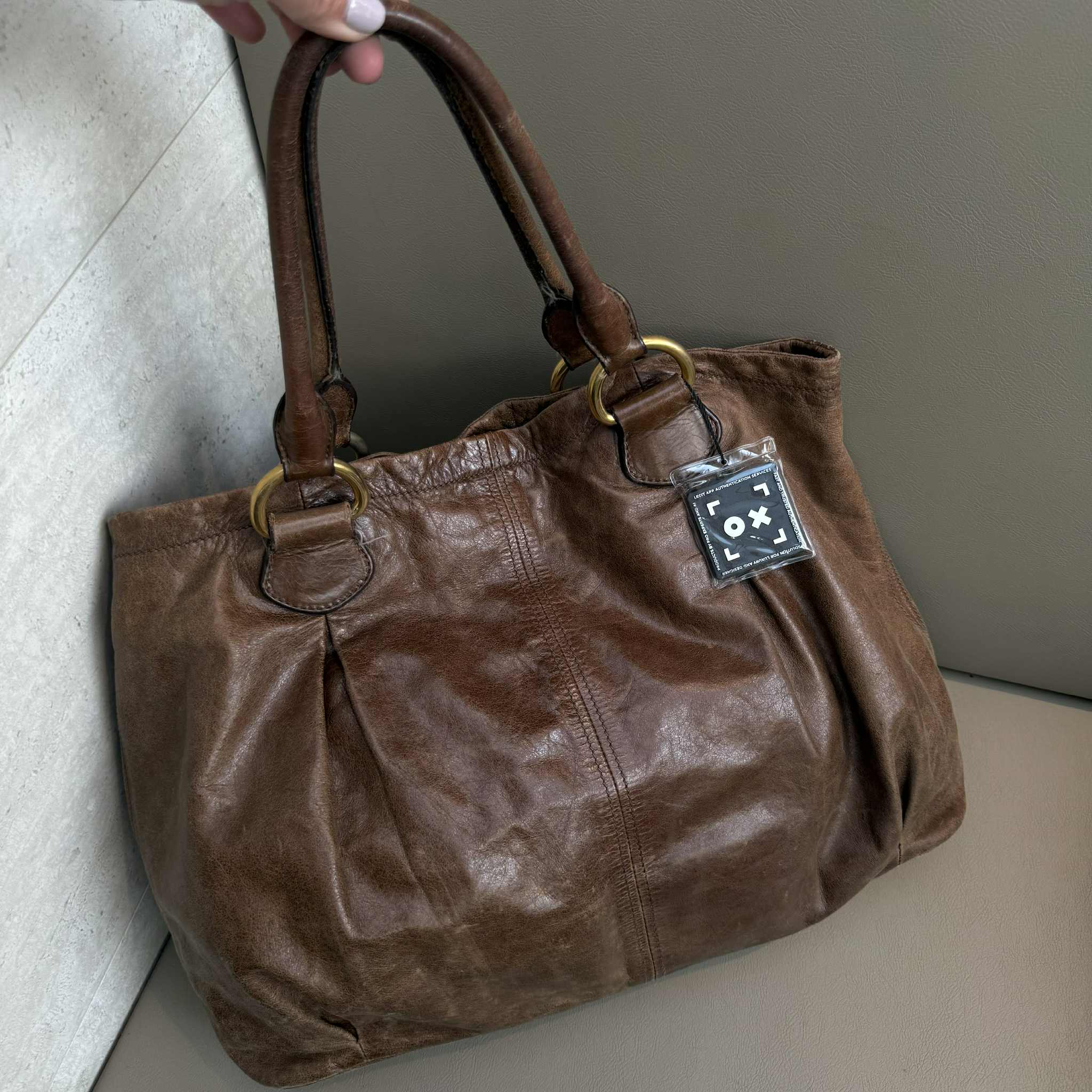 Miu Miu Tan Brown Gold Large Tote Bag 