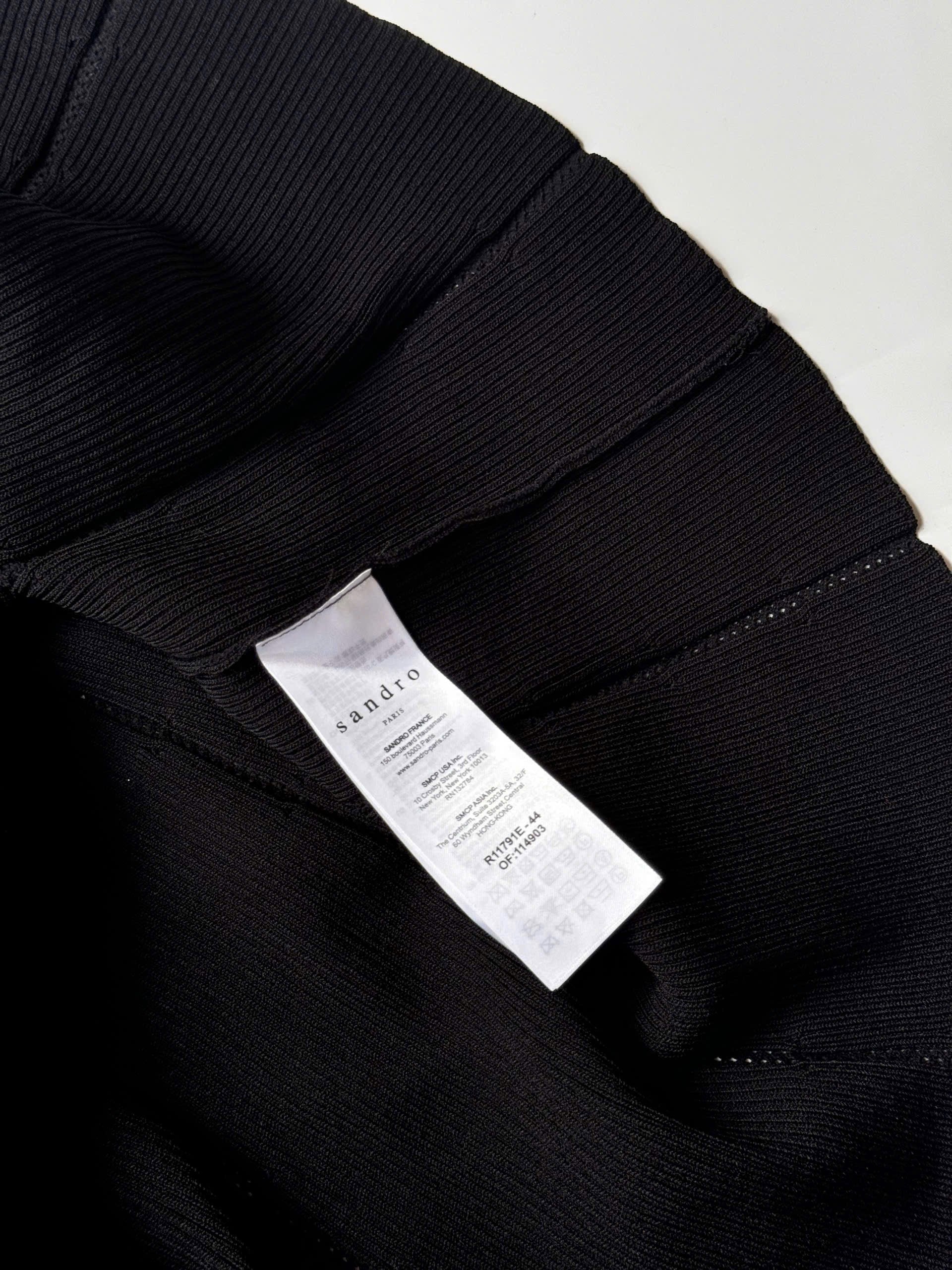 SANDRO Jannel in Black Ribbed Stretch Knit Midi Cardigan Dress