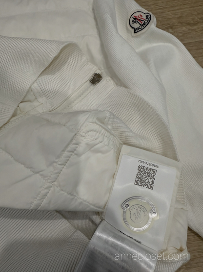 Moncler White Wool Padded Tricot Cardigan