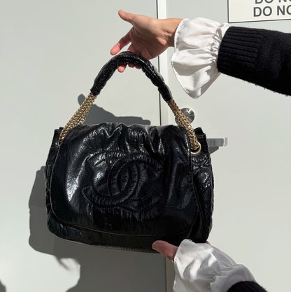 Chanel Rodeo Drive Flap Bag Chain Patent Leather Black