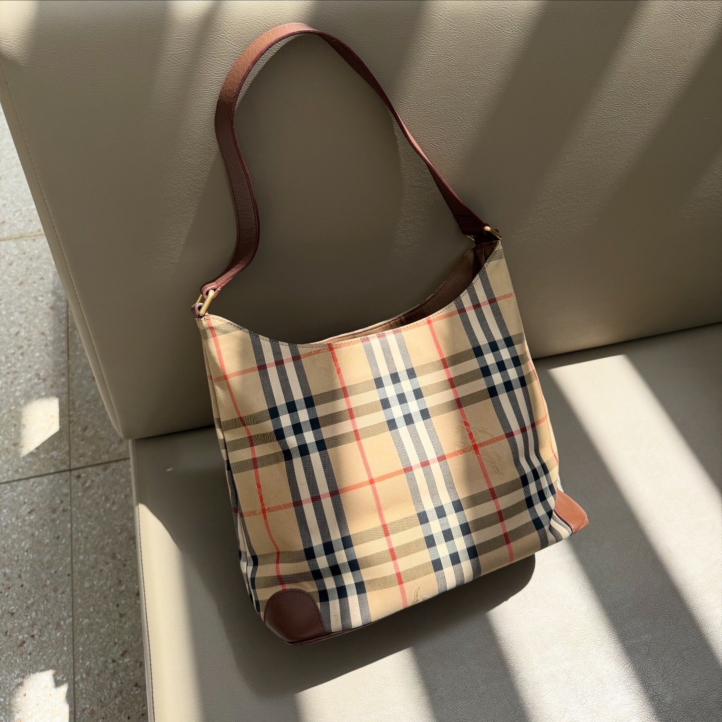 Burberry Nova Check Shadow Horse Canvas Leather Shoulder Bag