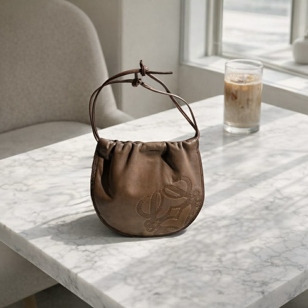LOEWE Brown Anagram Drawstring Shoulder Bag