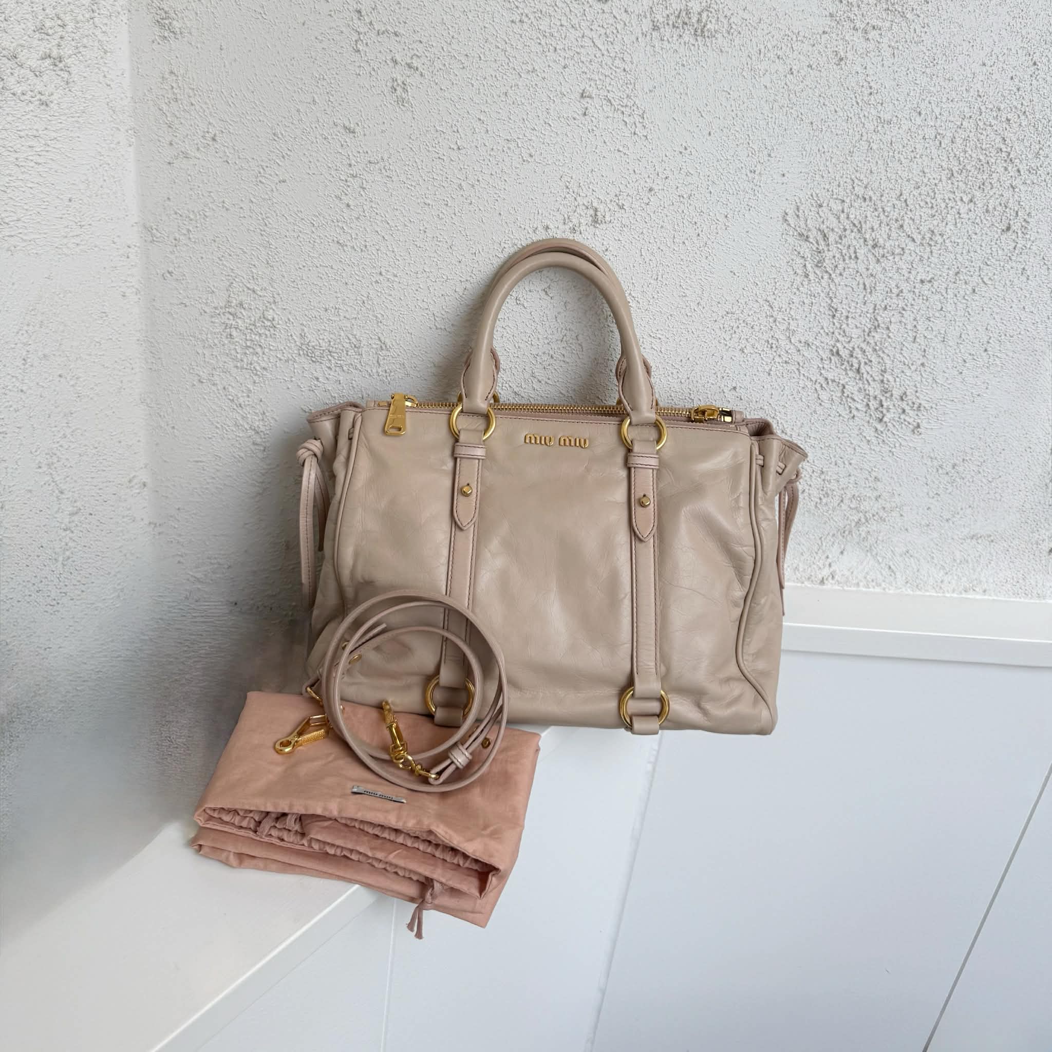 Miu Miu Nude Colour Vitello Lux Bowler Bag