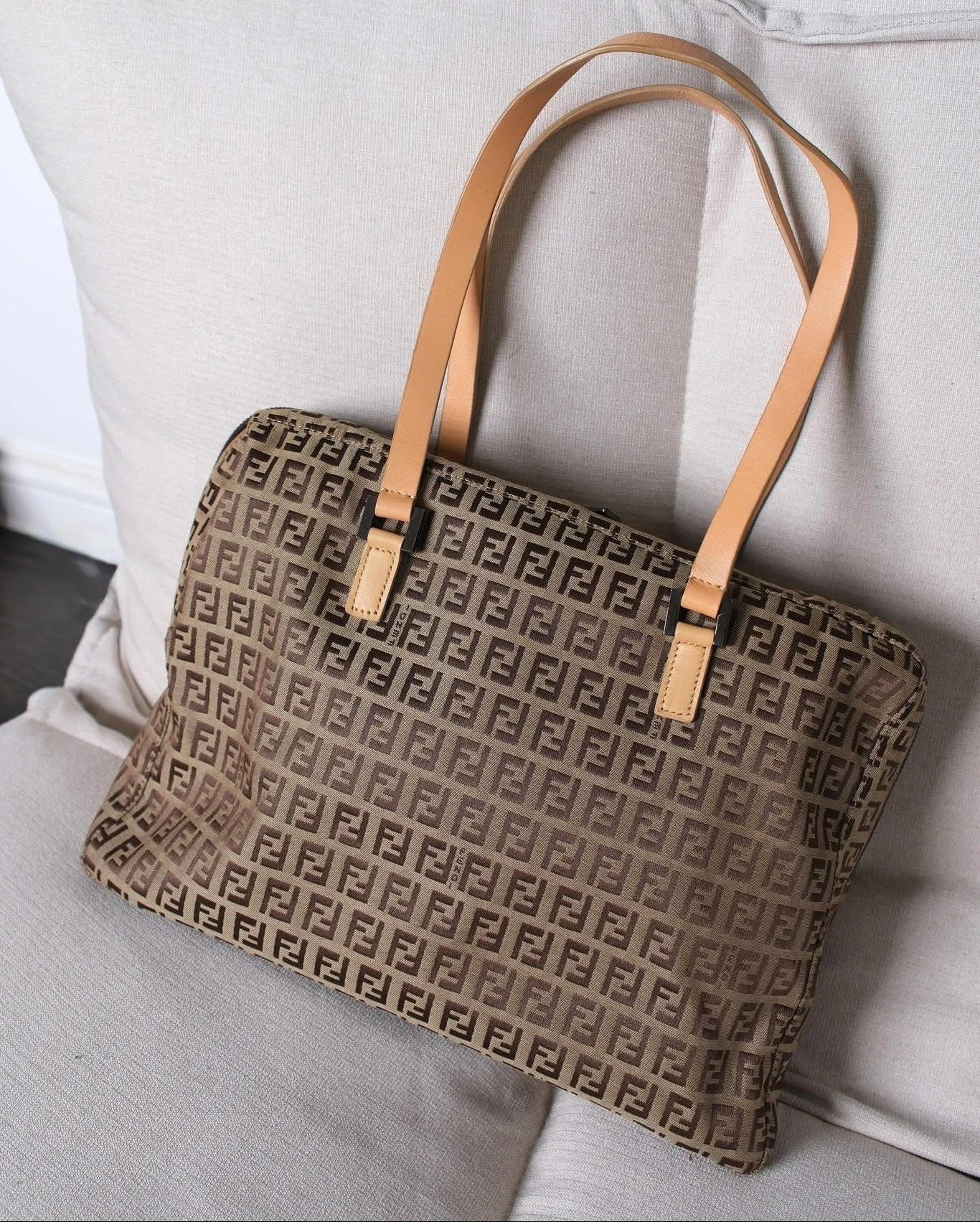 Fendi Vintage Brown Zucchino Canvas Tote
